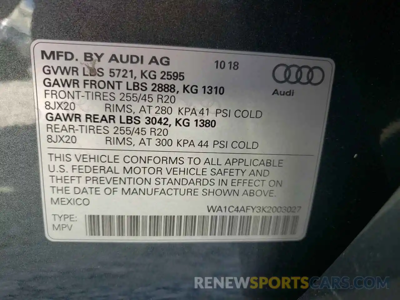 10 Photograph of a damaged car WA1C4AFY3K2003027 AUDI SQ5 2019