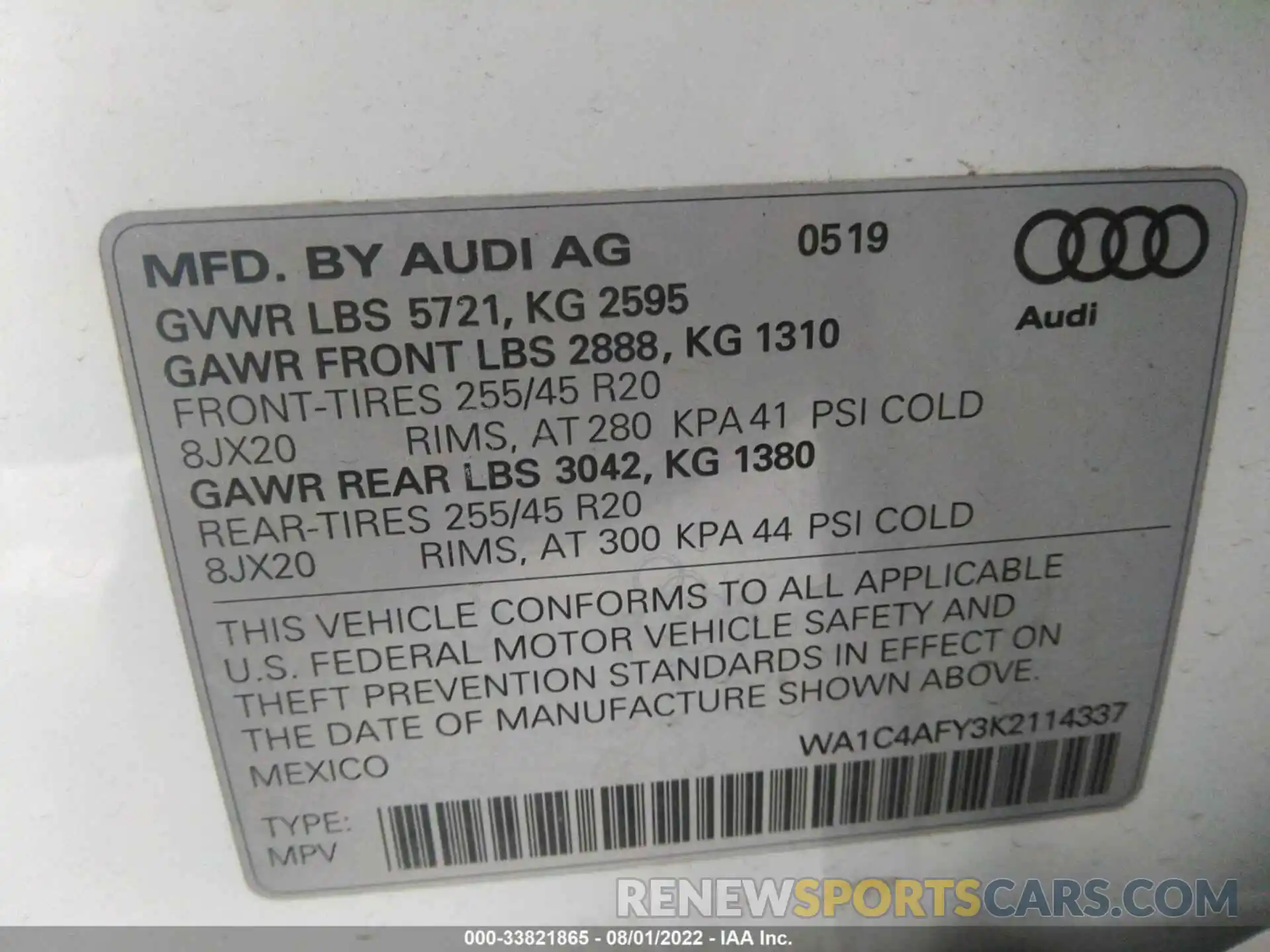 9 Фотография поврежденного автомобиля WA1C4AFY3K2114337 AUDI SQ5 2019