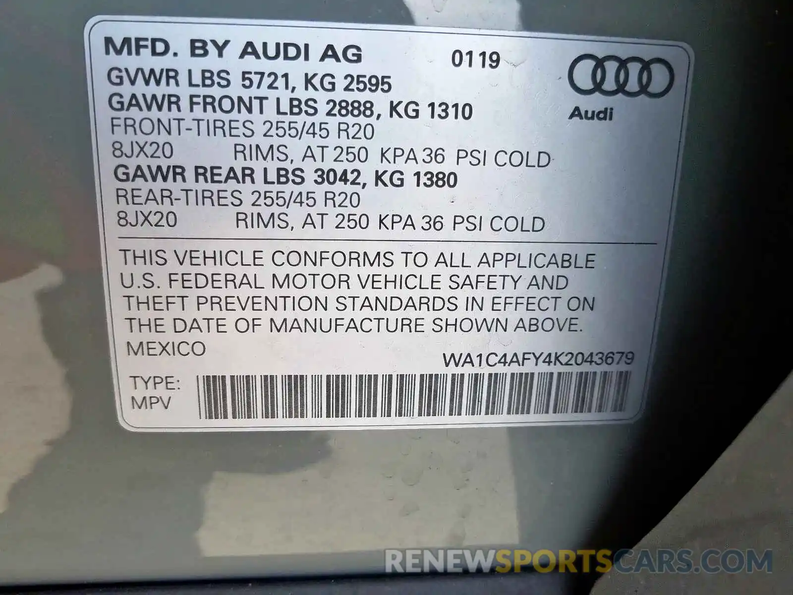 10 Photograph of a damaged car WA1C4AFY4K2043679 AUDI SQ5 2019