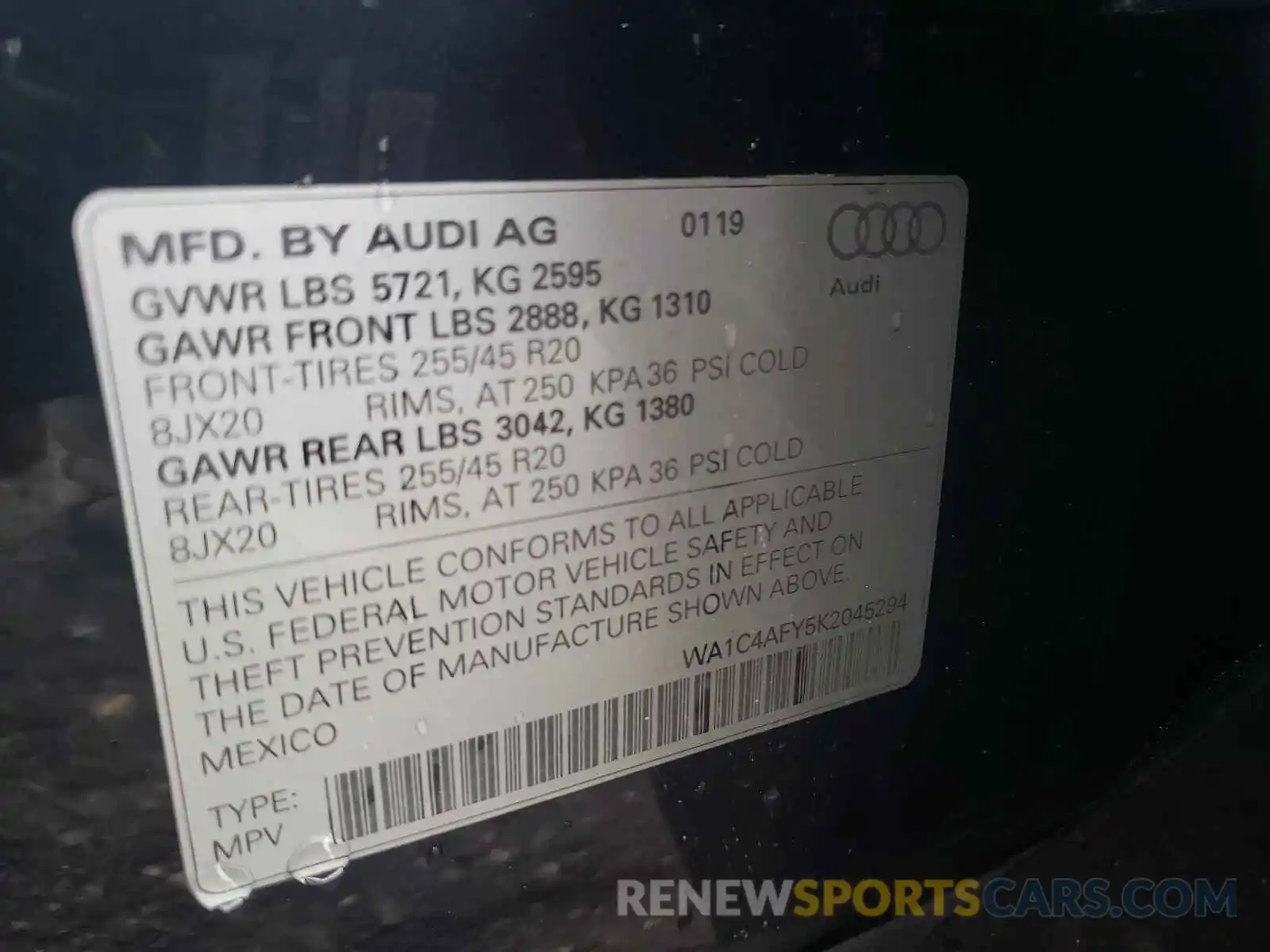 10 Photograph of a damaged car WA1C4AFY5K2045294 AUDI SQ5 2019