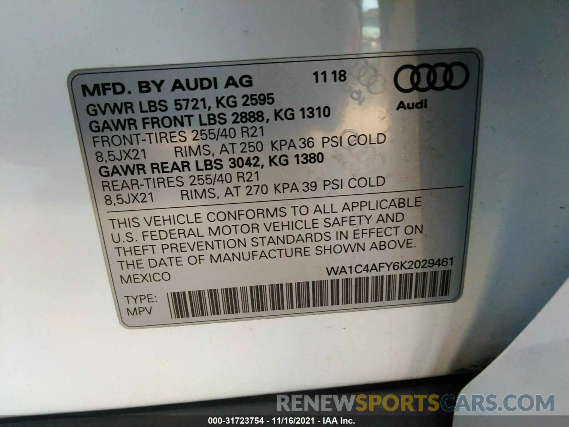 9 Фотография поврежденного автомобиля WA1C4AFY6K2029461 AUDI SQ5 2019