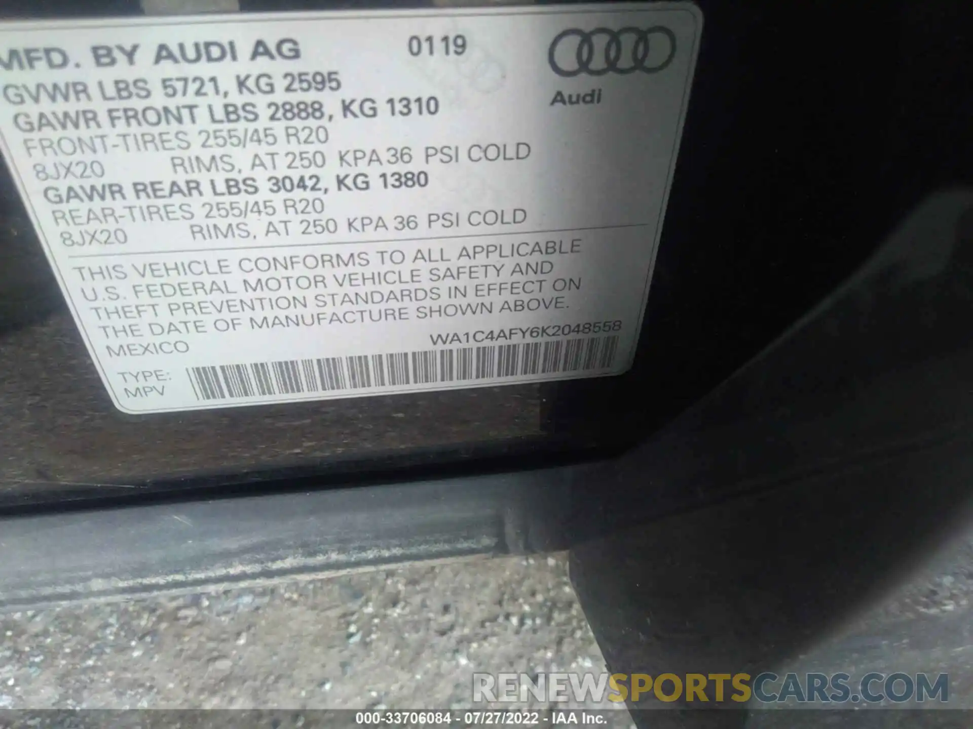 9 Photograph of a damaged car WA1C4AFY6K2048558 AUDI SQ5 2019