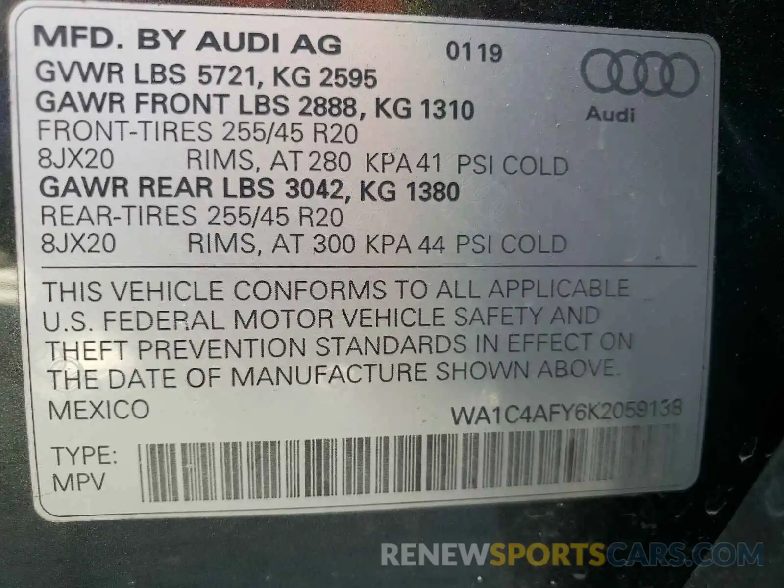 10 Photograph of a damaged car WA1C4AFY6K2059138 AUDI SQ5 2019