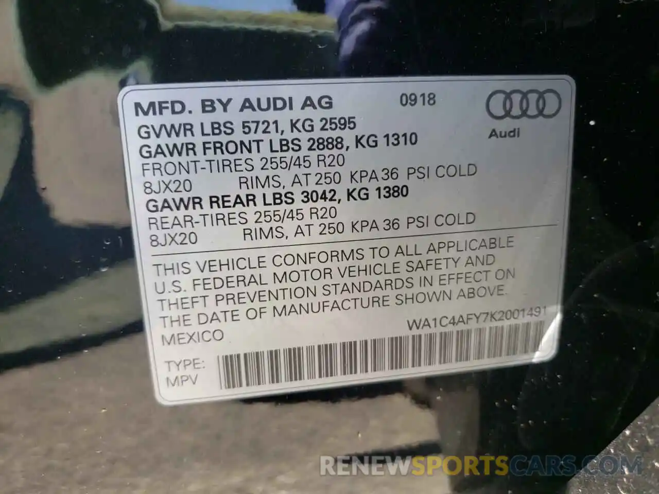 10 Photograph of a damaged car WA1C4AFY7K2001491 AUDI SQ5 2019