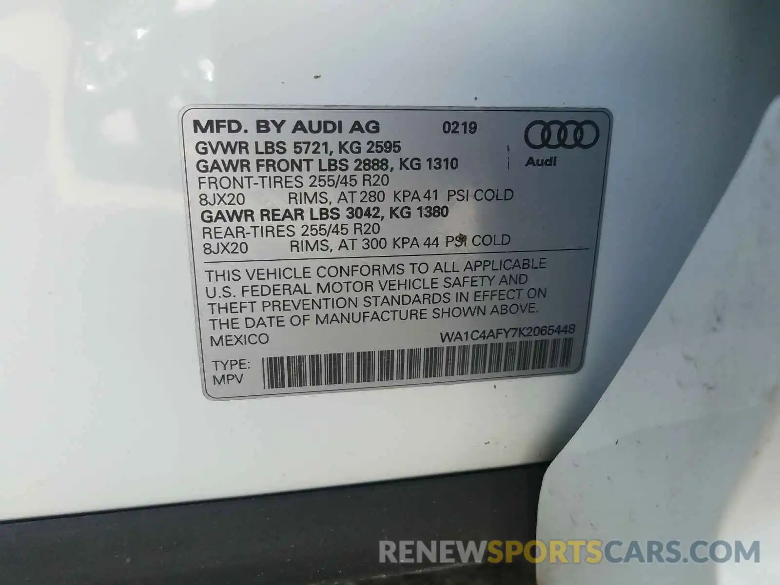 10 Фотография поврежденного автомобиля WA1C4AFY7K2065448 AUDI SQ5 2019