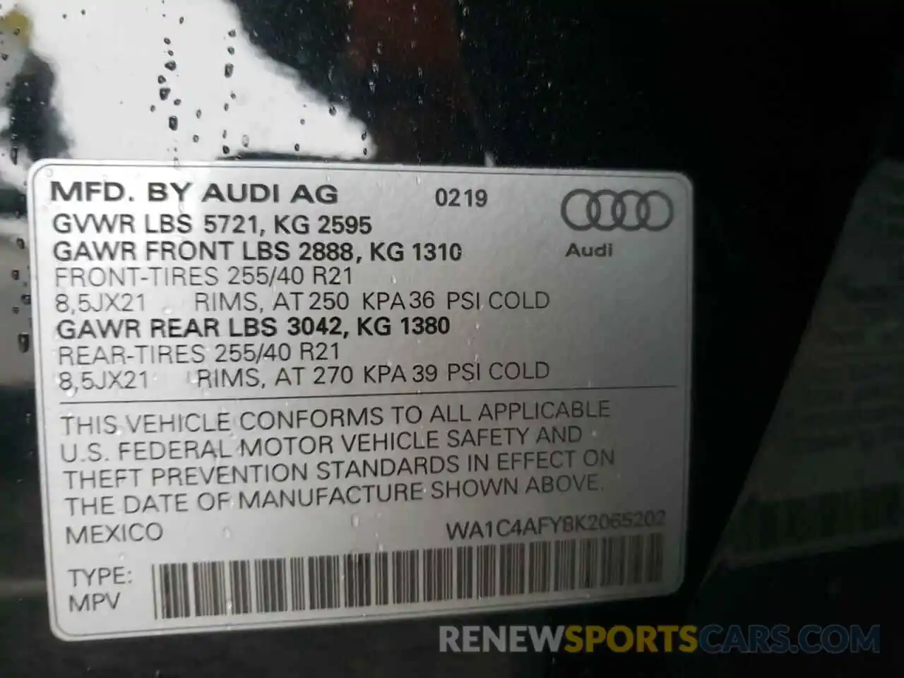 10 Photograph of a damaged car WA1C4AFY8K2065202 AUDI SQ5 2019