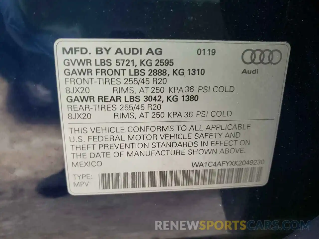 10 Фотография поврежденного автомобиля WA1C4AFYXK2049230 AUDI SQ5 2019