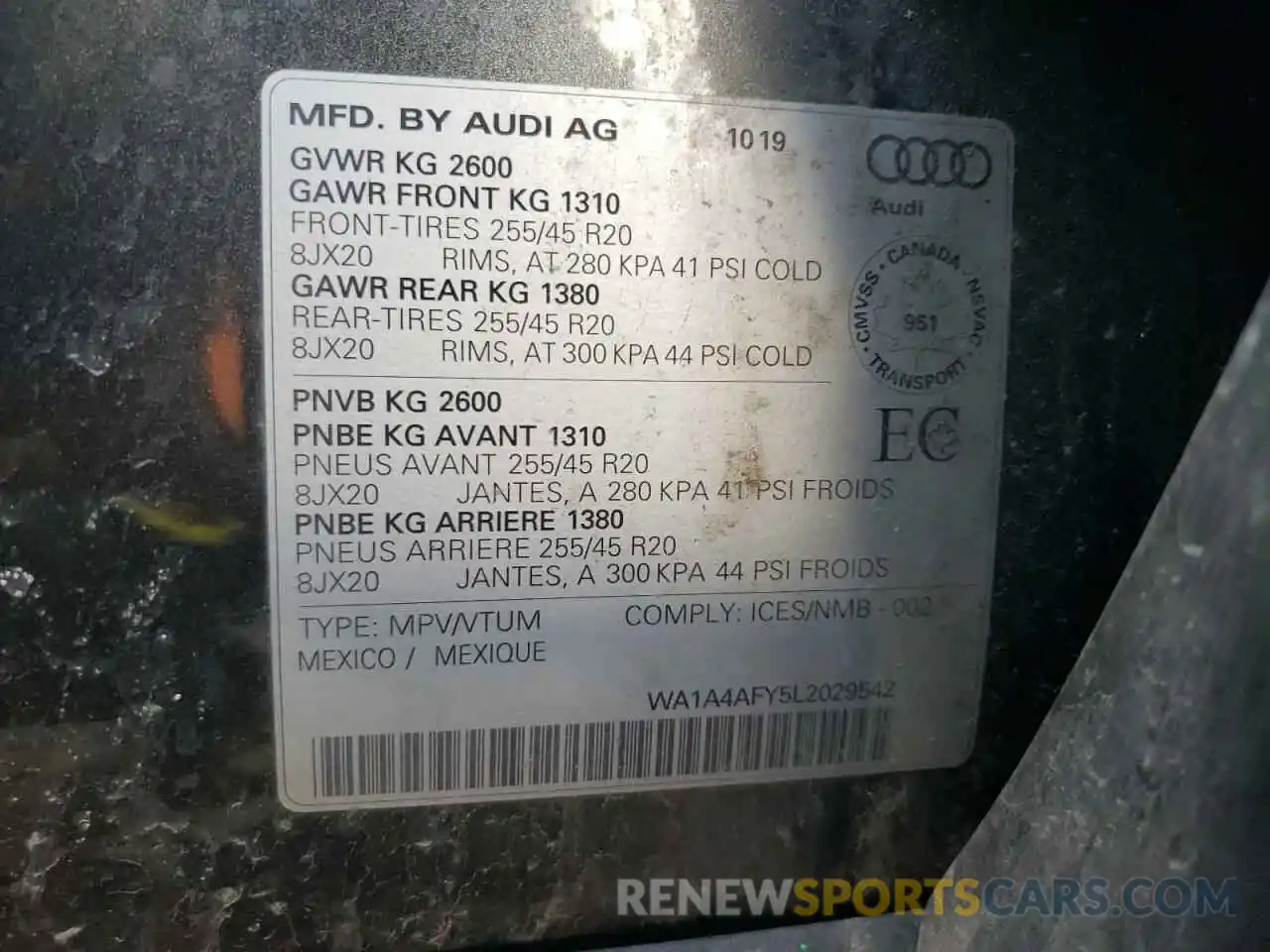 10 Photograph of a damaged car WA1A4AFY5L2029542 AUDI SQ5 2020