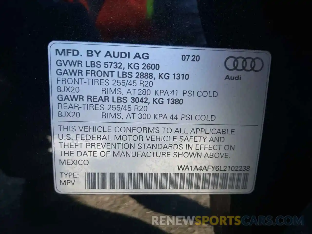 10 Photograph of a damaged car WA1A4AFY6L2102238 AUDI SQ5 2020