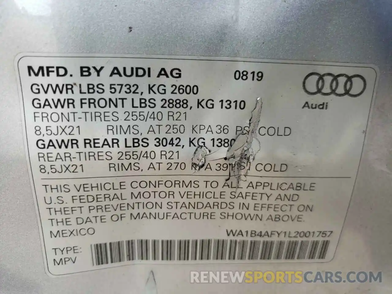 10 Фотография поврежденного автомобиля WA1B4AFY1L2001757 AUDI SQ5 2020