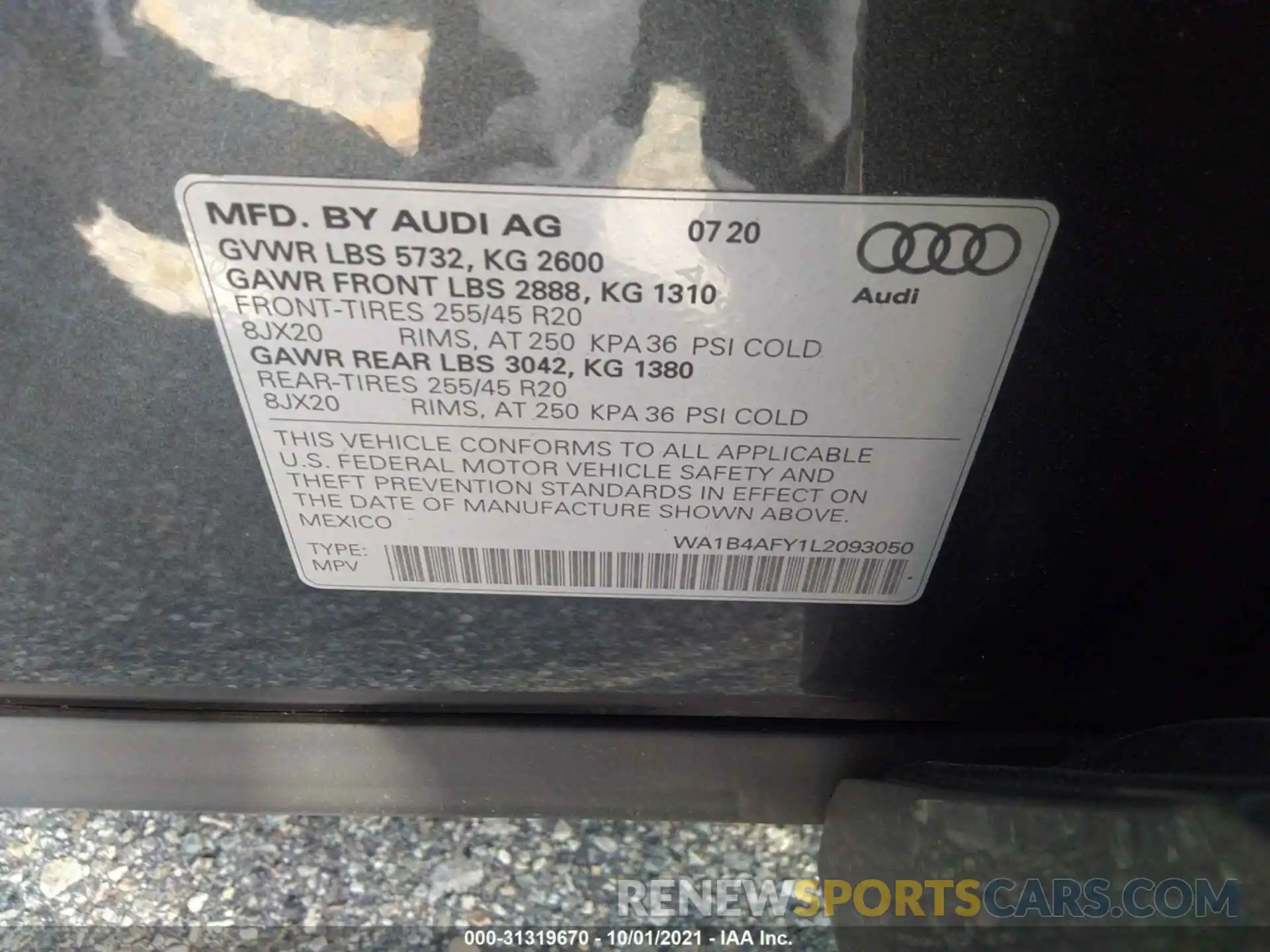 9 Фотография поврежденного автомобиля WA1B4AFY1L2093050 AUDI SQ5 2020