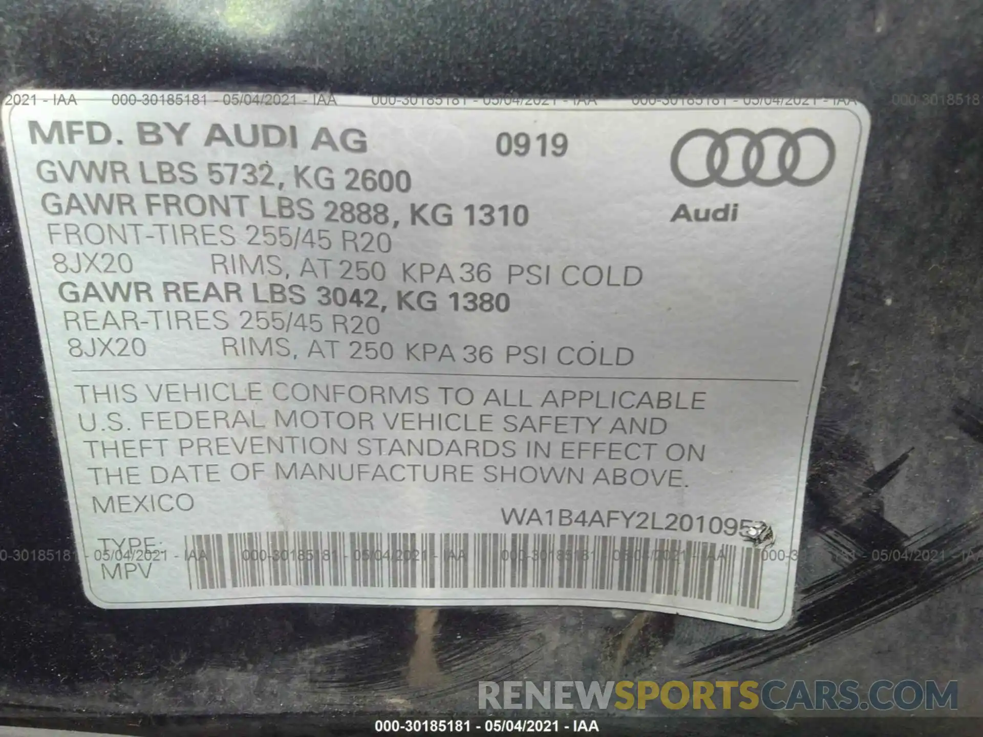 9 Фотография поврежденного автомобиля WA1B4AFY2L2010953 AUDI SQ5 2020