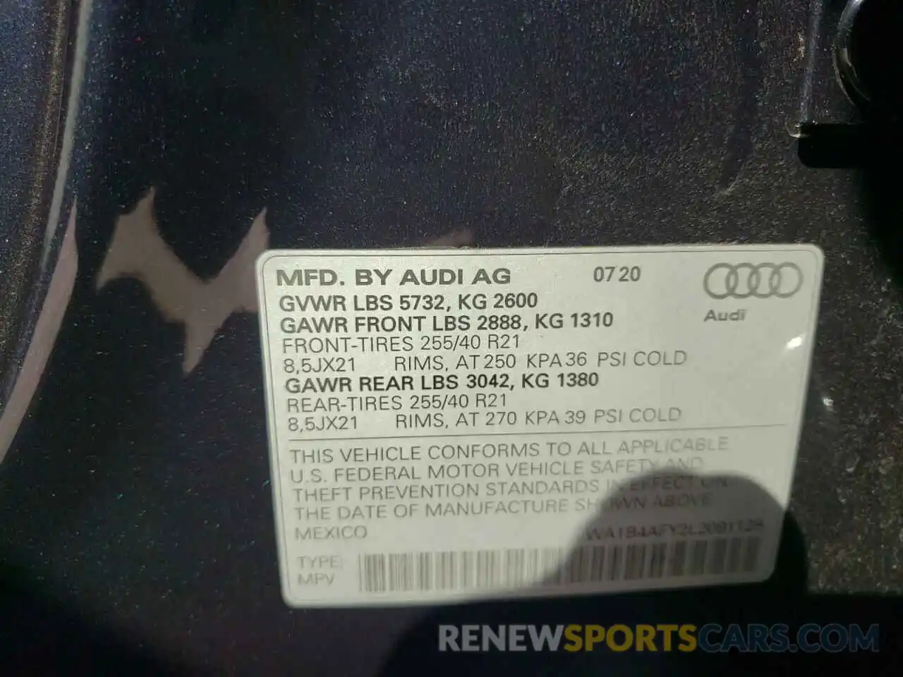 10 Photograph of a damaged car WA1B4AFY2L2091128 AUDI SQ5 2020