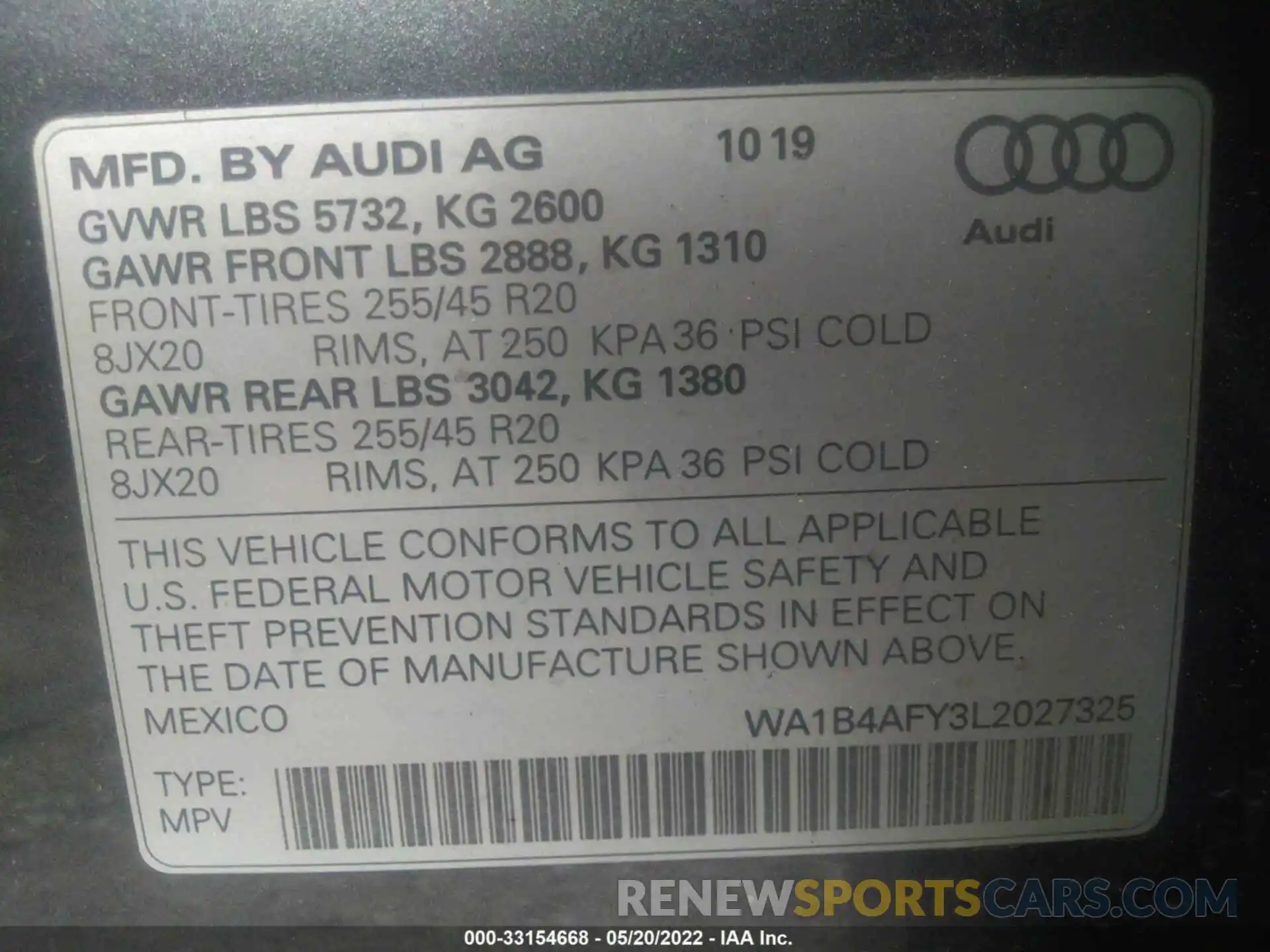 9 Photograph of a damaged car WA1B4AFY3L2027325 AUDI SQ5 2020