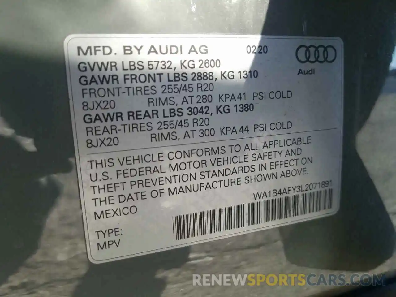 10 Photograph of a damaged car WA1B4AFY3L2071891 AUDI SQ5 2020