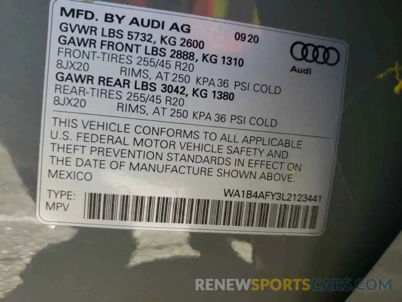 10 Фотография поврежденного автомобиля WA1B4AFY3L2123441 AUDI SQ5 2020