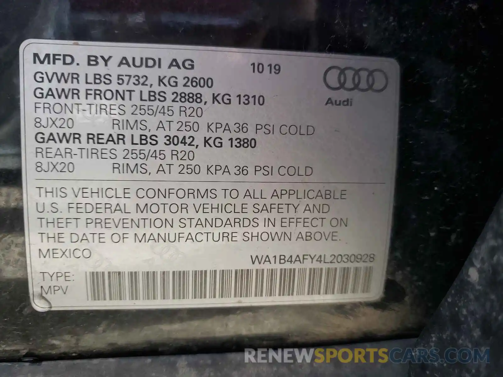 10 Photograph of a damaged car WA1B4AFY4L2030928 AUDI SQ5 2020