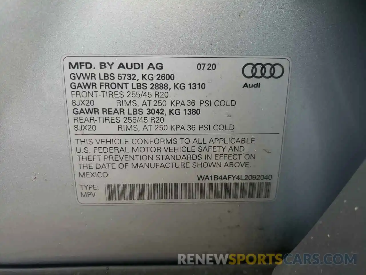 10 Фотография поврежденного автомобиля WA1B4AFY4L2092040 AUDI SQ5 2020