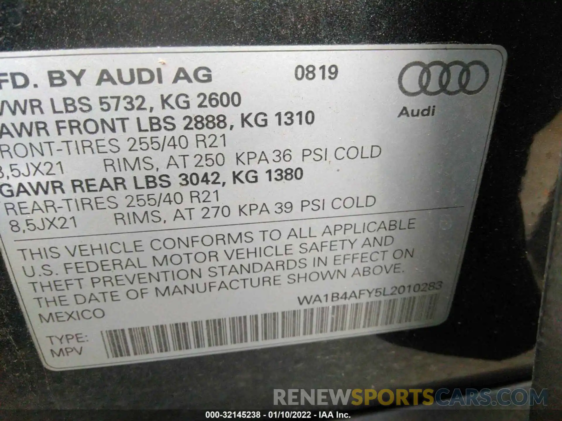 9 Фотография поврежденного автомобиля WA1B4AFY5L2010283 AUDI SQ5 2020