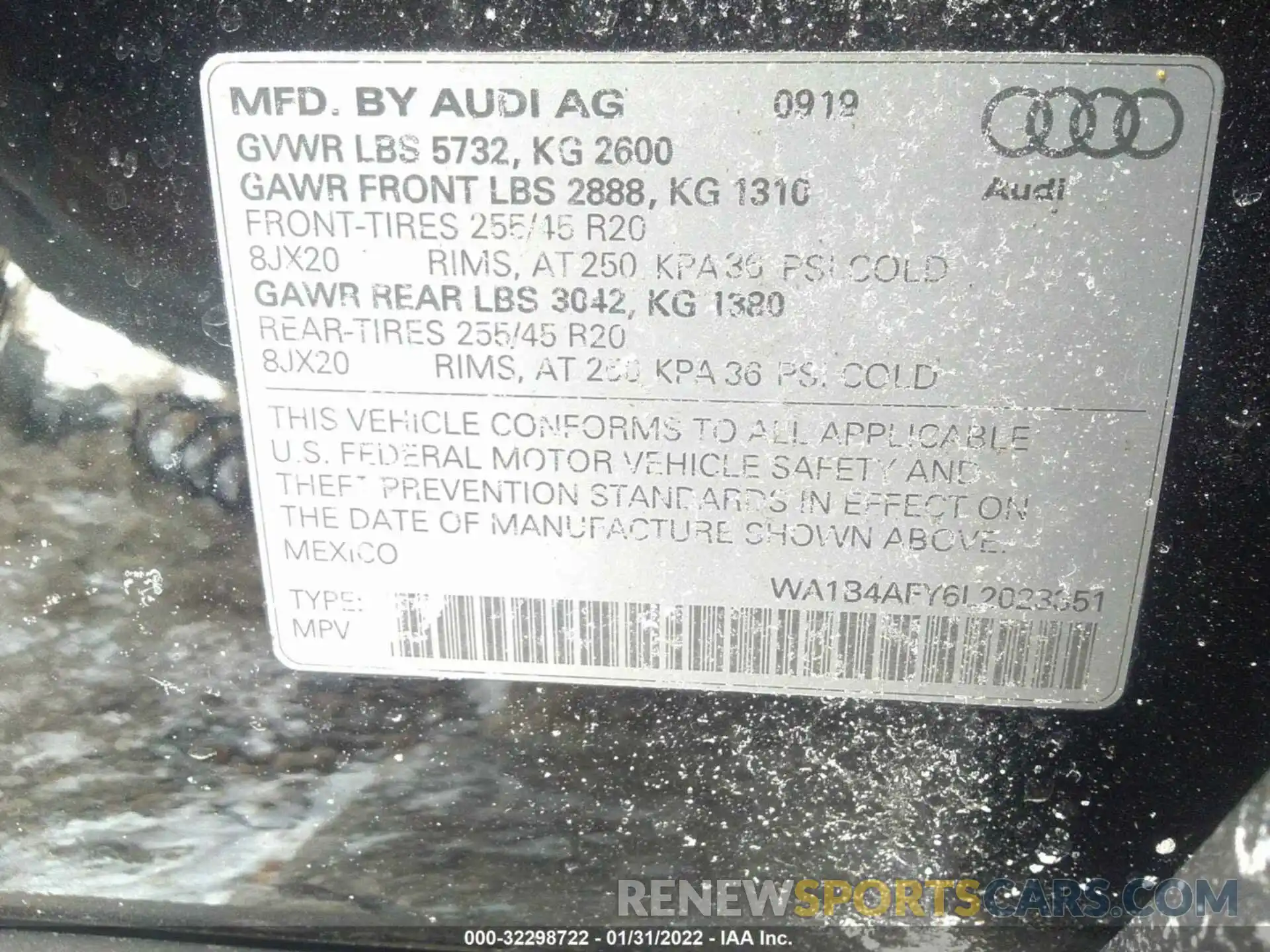 9 Фотография поврежденного автомобиля WA1B4AFY6L2023351 AUDI SQ5 2020