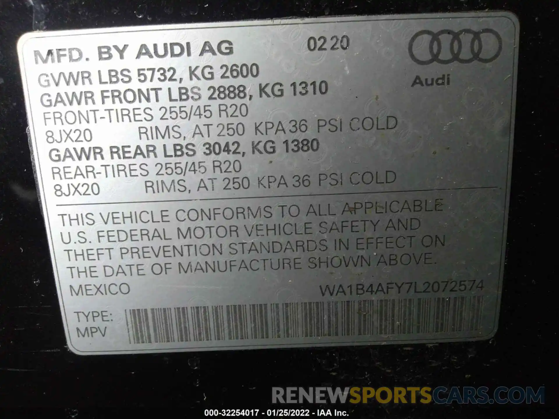 9 Фотография поврежденного автомобиля WA1B4AFY7L2072574 AUDI SQ5 2020