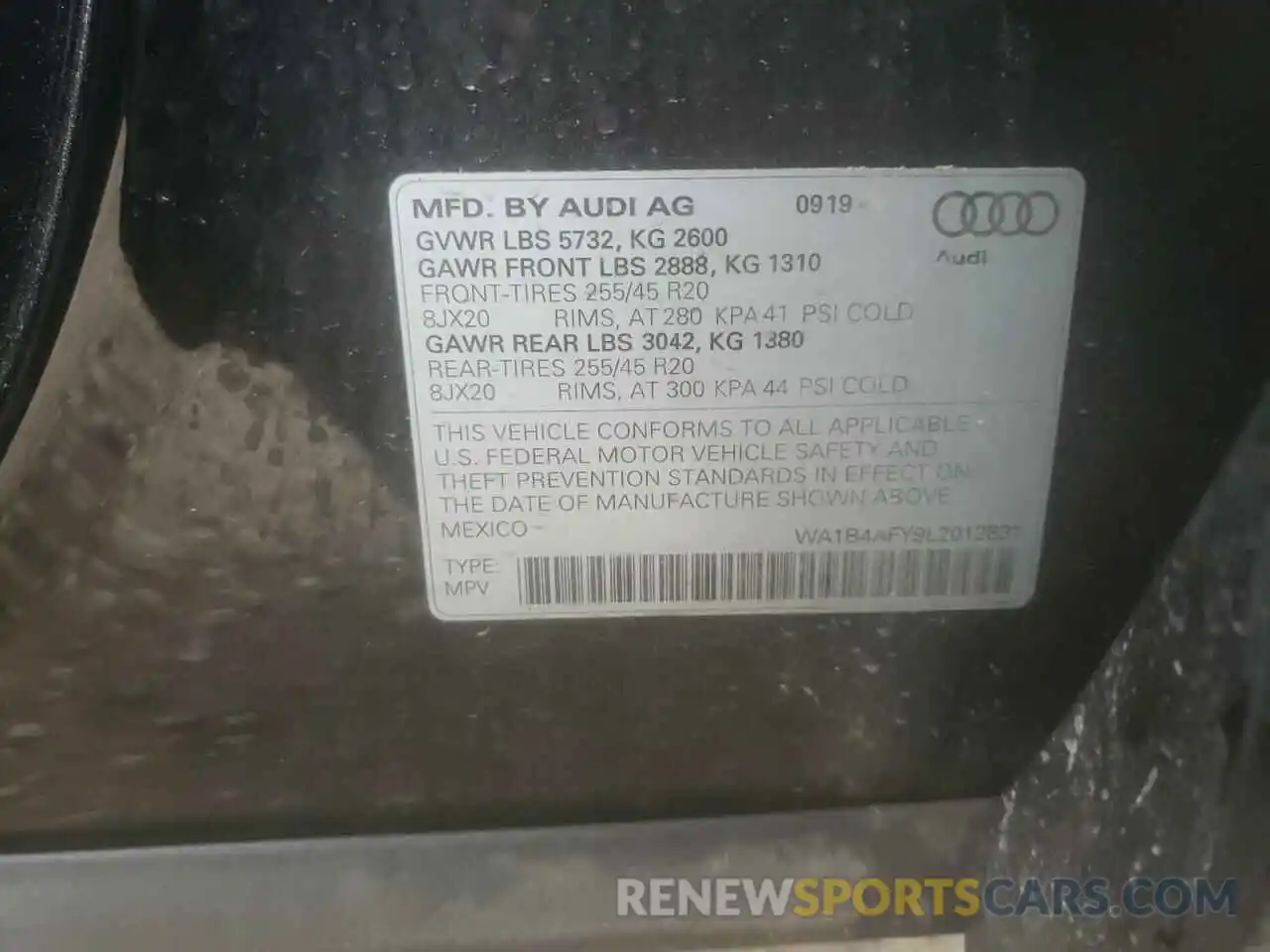 10 Фотография поврежденного автомобиля WA1B4AFY9L2012831 AUDI SQ5 2020