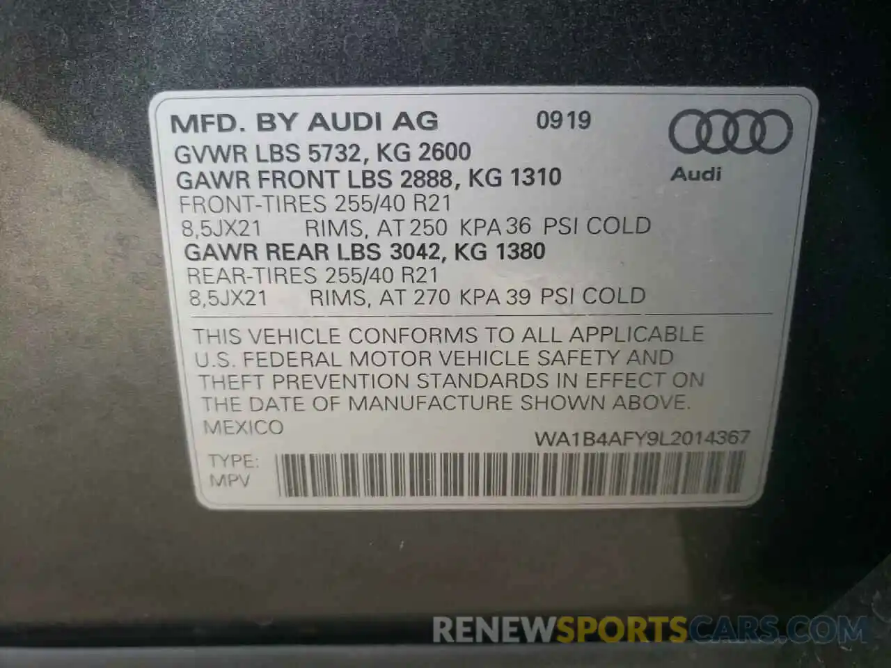 10 Фотография поврежденного автомобиля WA1B4AFY9L2014367 AUDI SQ5 2020