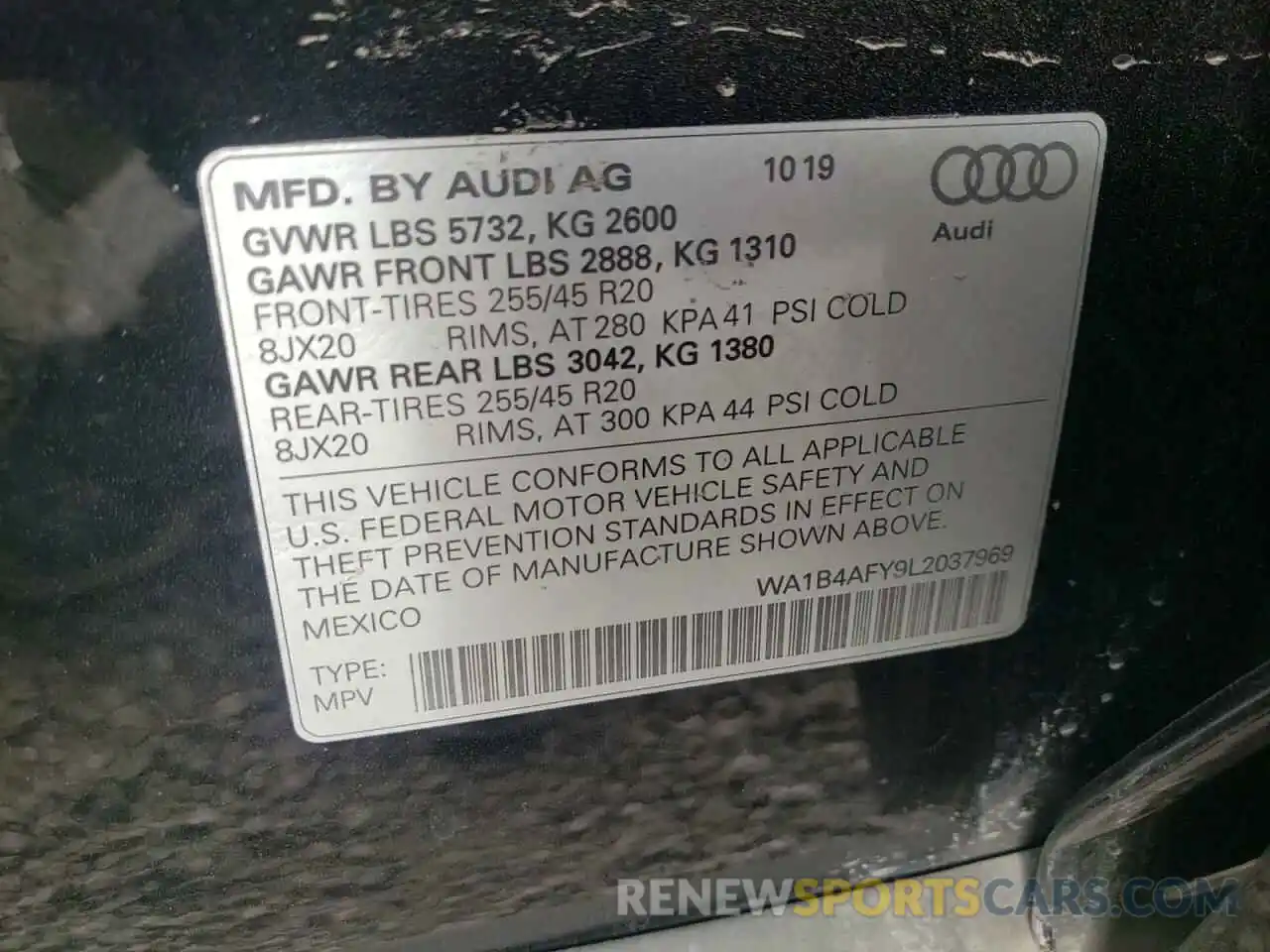 10 Фотография поврежденного автомобиля WA1B4AFY9L2037969 AUDI SQ5 2020