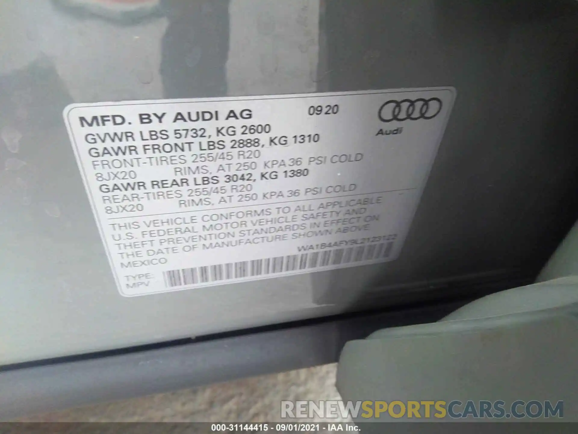 9 Фотография поврежденного автомобиля WA1B4AFY9L2123122 AUDI SQ5 2020