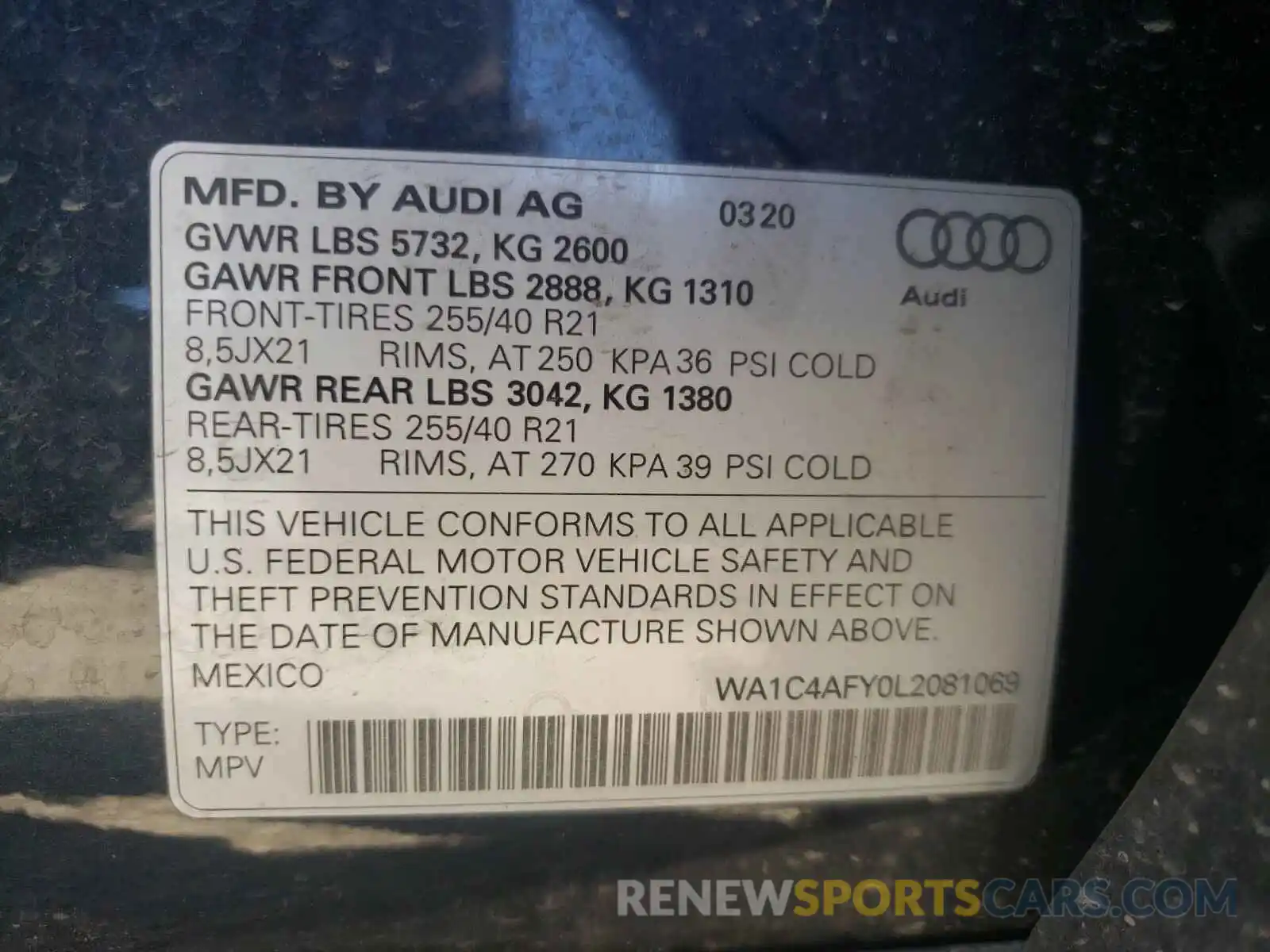 10 Photograph of a damaged car WA1C4AFY0L2081069 AUDI SQ5 2020