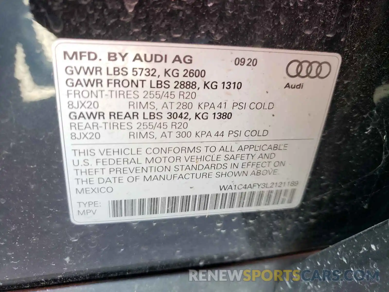 10 Photograph of a damaged car WA1C4AFY3L2121189 AUDI SQ5 2020