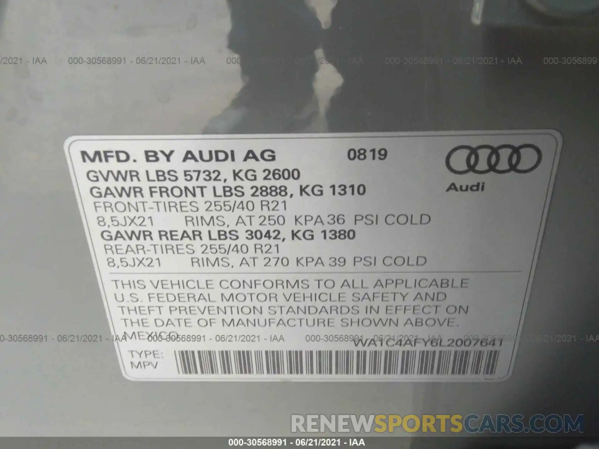 9 Фотография поврежденного автомобиля WA1C4AFY6L2007641 AUDI SQ5 2020