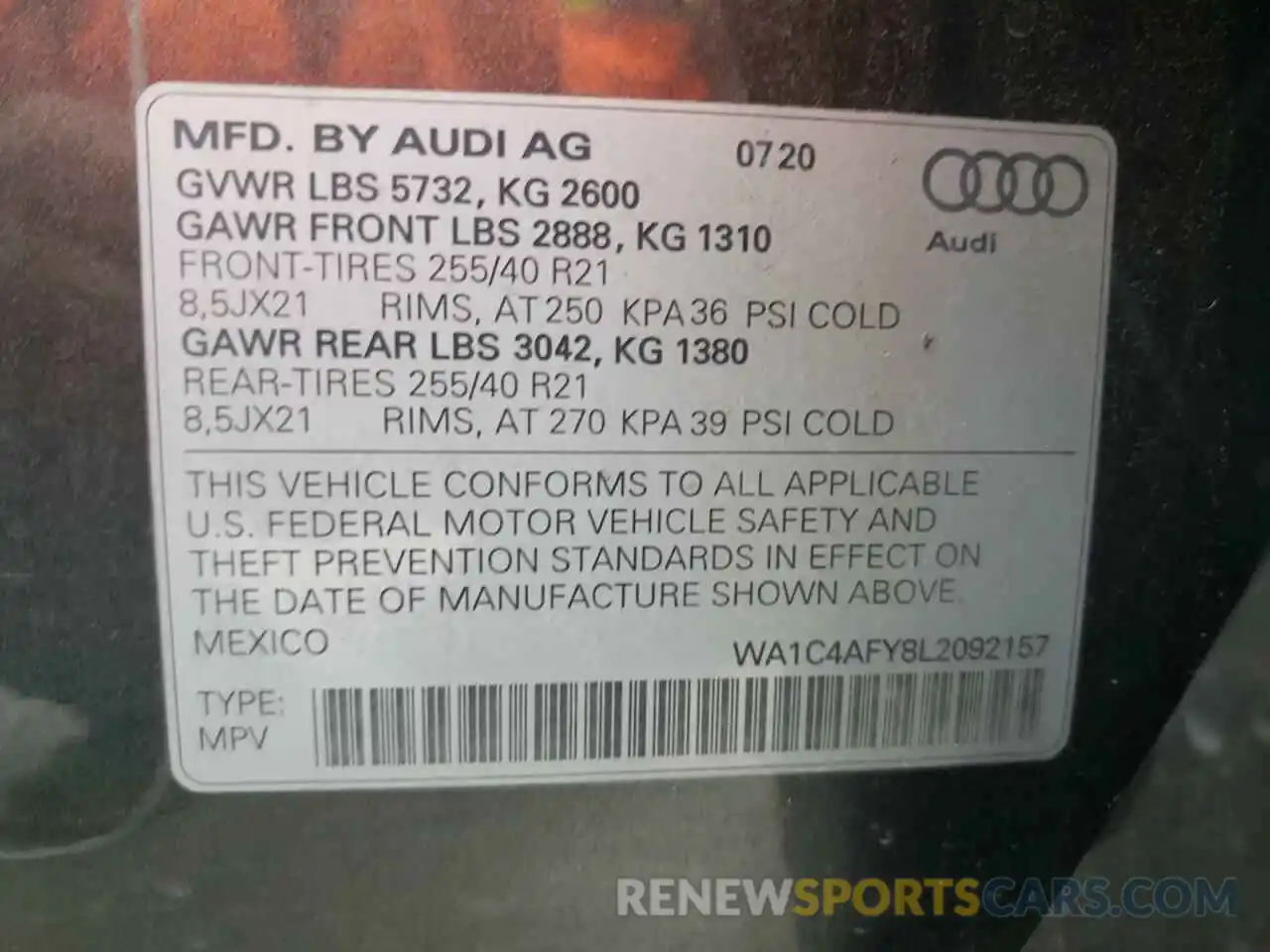 10 Photograph of a damaged car WA1C4AFY8L2092157 AUDI SQ5 2020