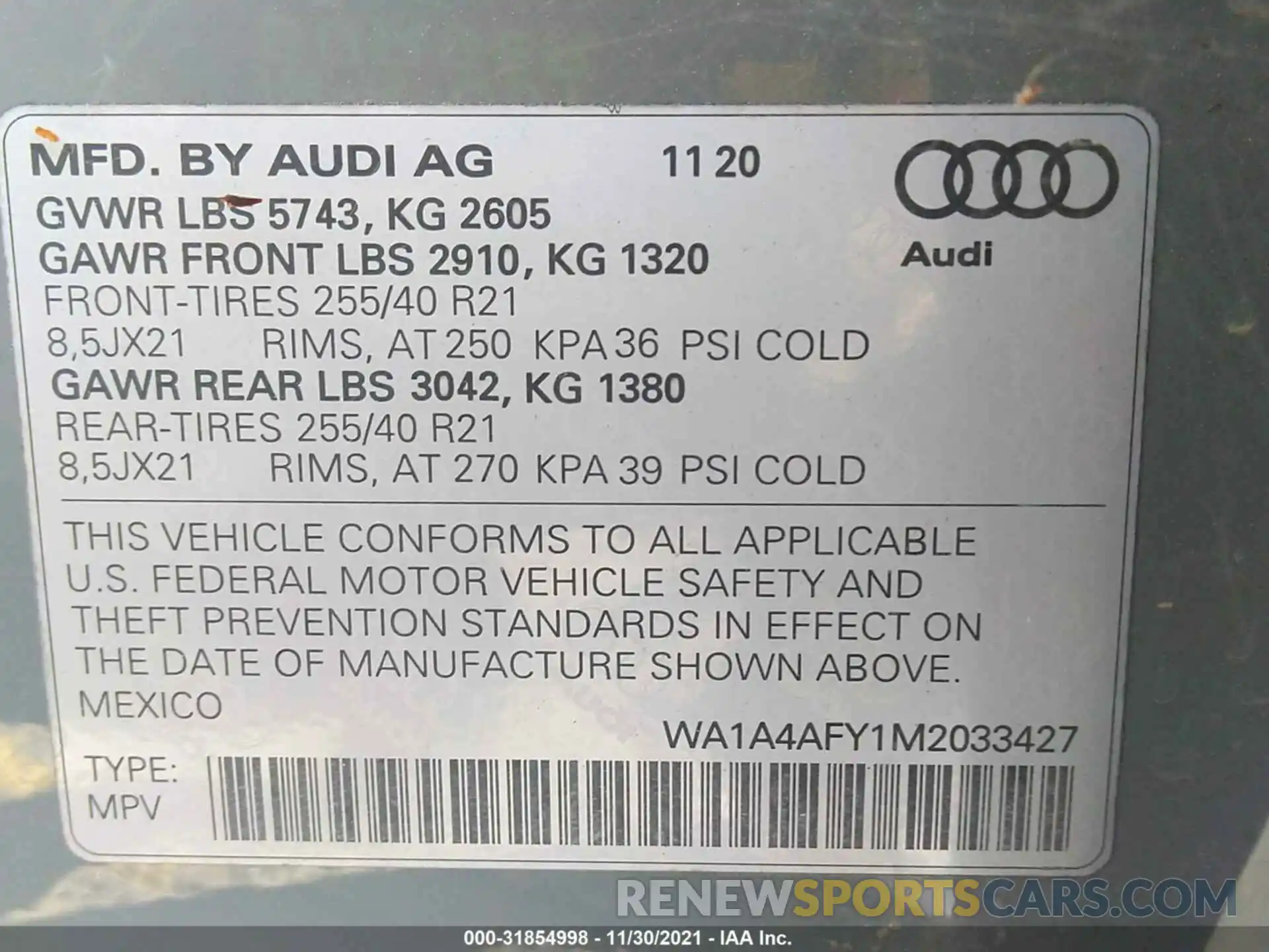 9 Фотография поврежденного автомобиля WA1A4AFY1M2033427 AUDI SQ5 2021