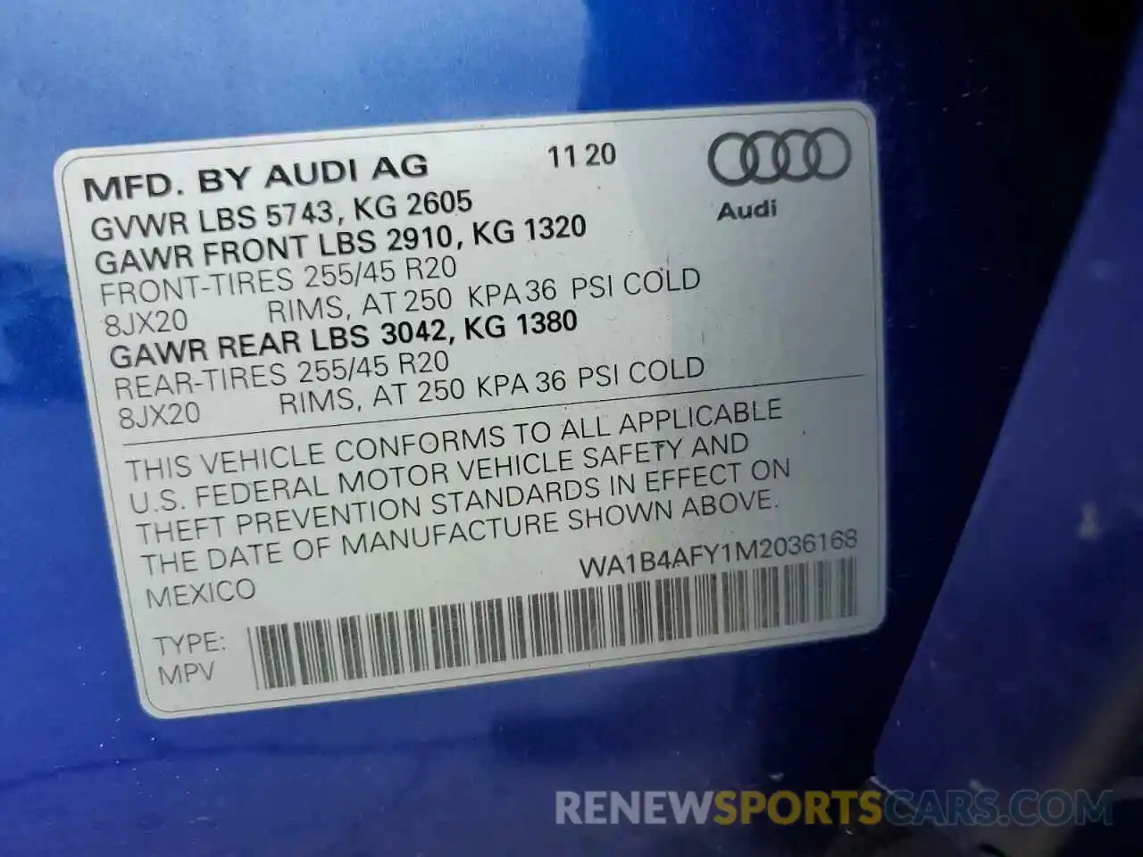 10 Фотография поврежденного автомобиля WA1B4AFY1M2036168 AUDI SQ5 2021