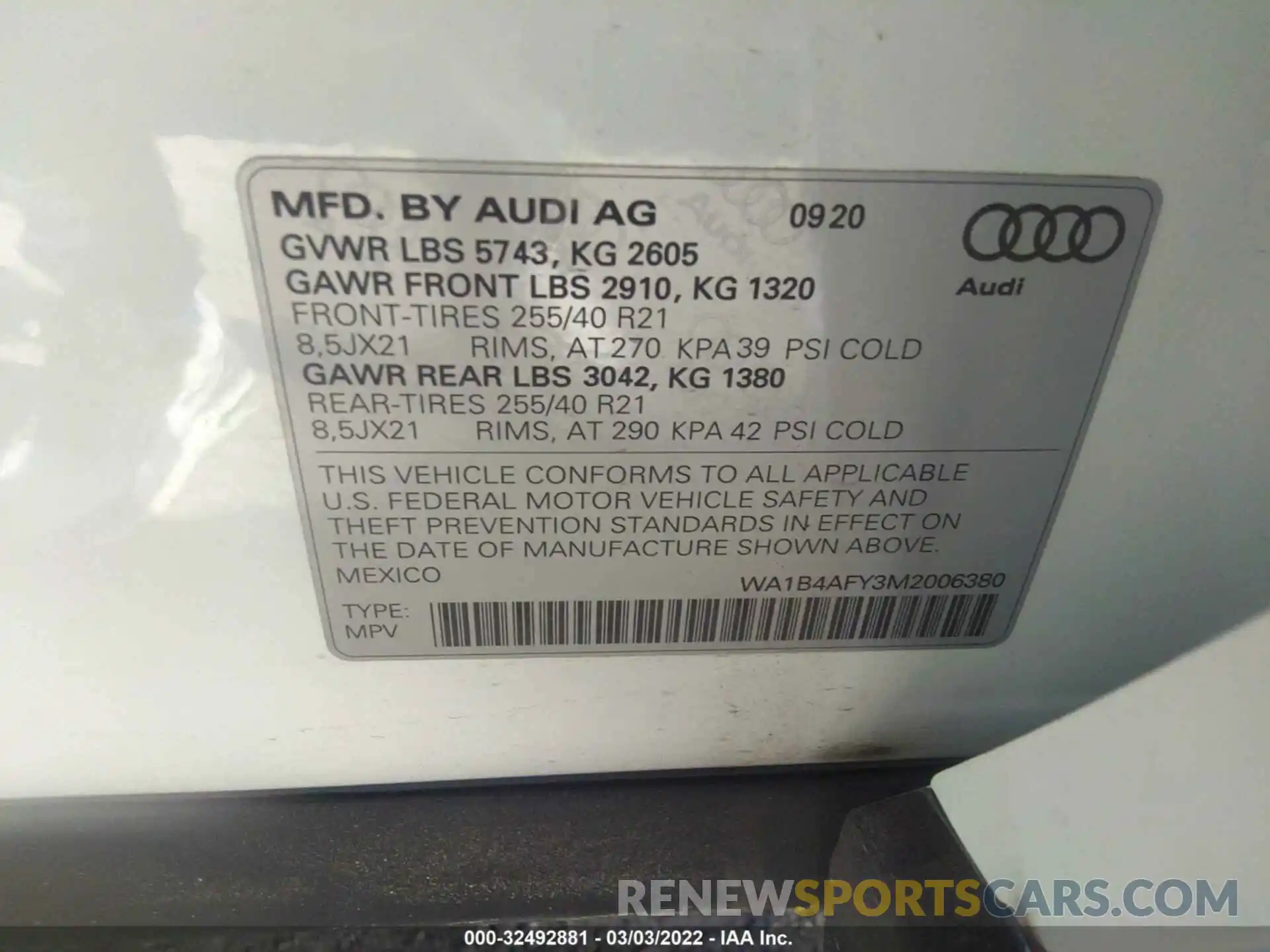 9 Фотография поврежденного автомобиля WA1B4AFY3M2006380 AUDI SQ5 2021