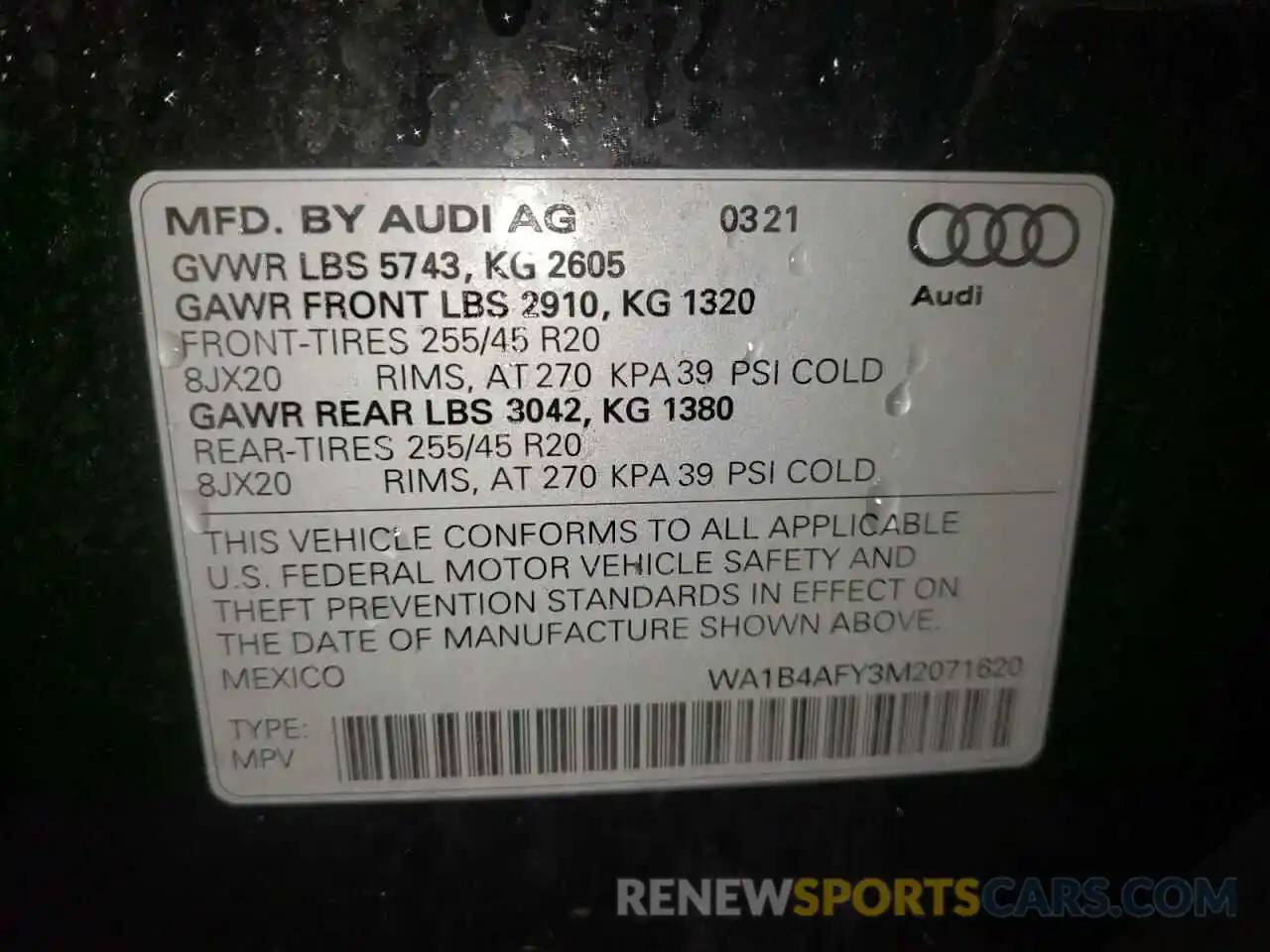 10 Photograph of a damaged car WA1B4AFY3M2071620 AUDI SQ5 2021