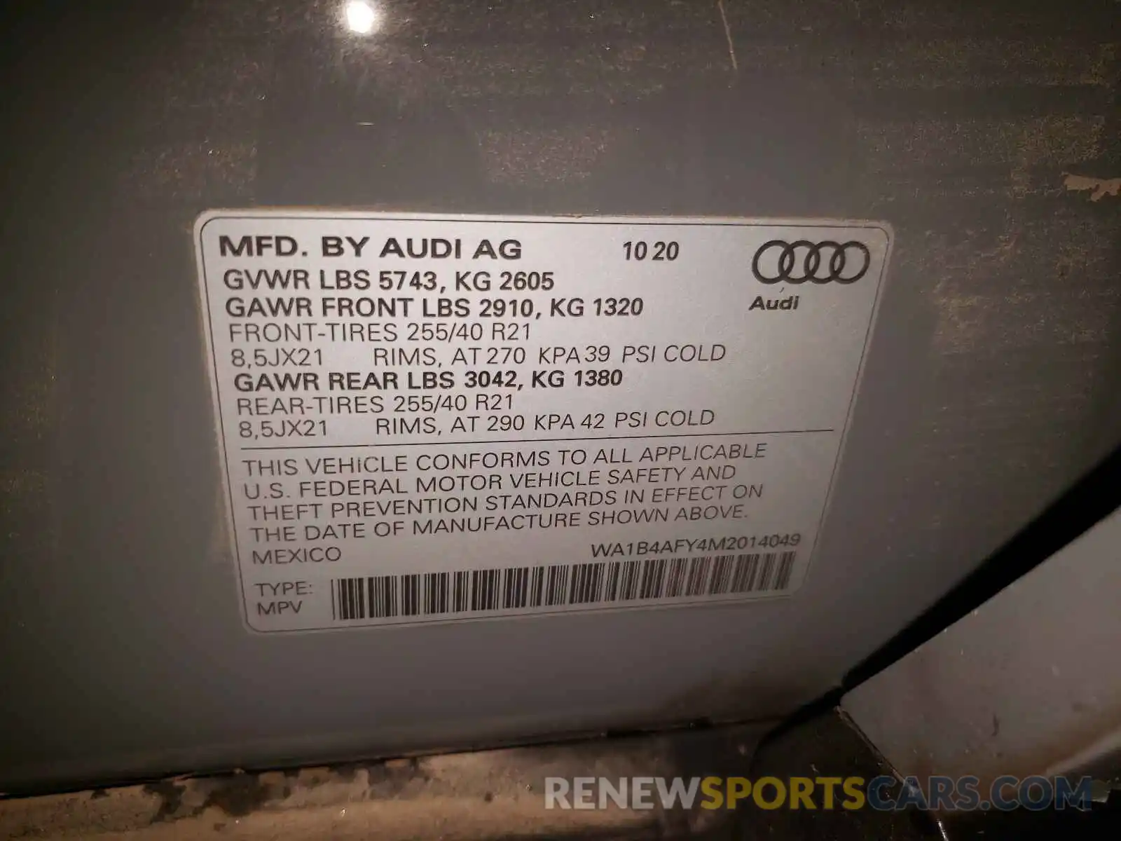 10 Photograph of a damaged car WA1B4AFY4M2014049 AUDI SQ5 2021