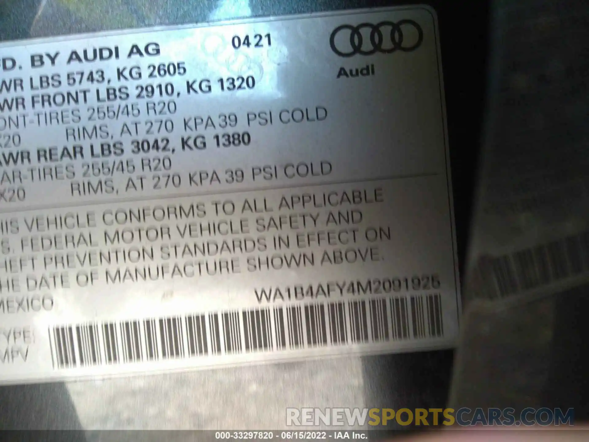 9 Фотография поврежденного автомобиля WA1B4AFY4M2091925 AUDI SQ5 2021