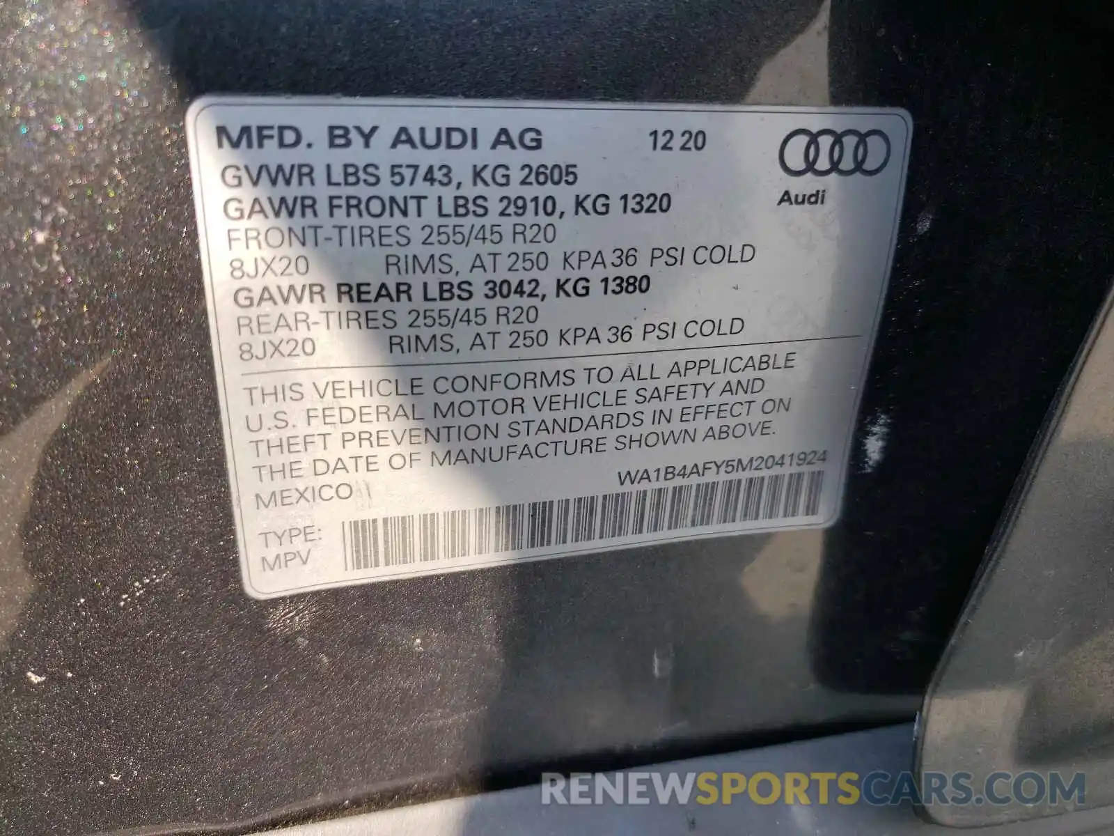 10 Фотография поврежденного автомобиля WA1B4AFY5M2041924 AUDI SQ5 2021