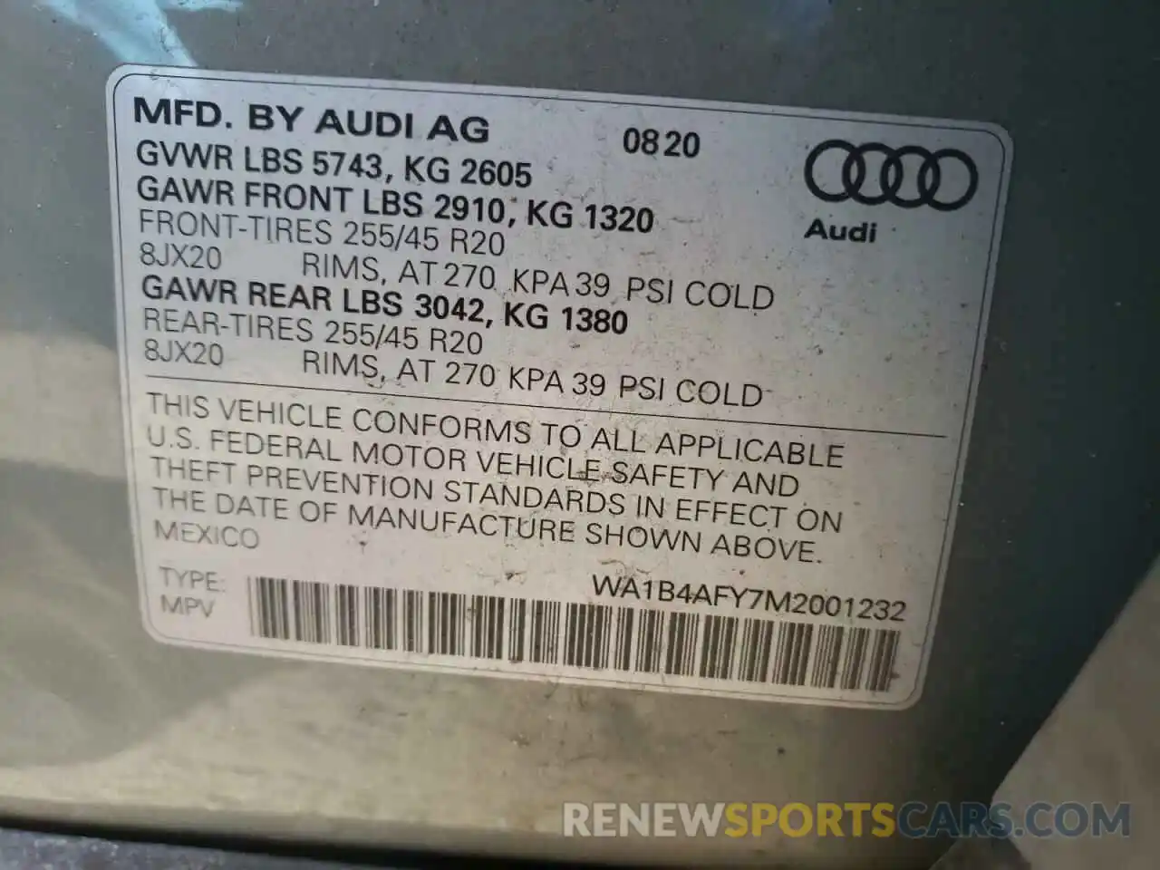 10 Фотография поврежденного автомобиля WA1B4AFY7M2001232 AUDI SQ5 2021