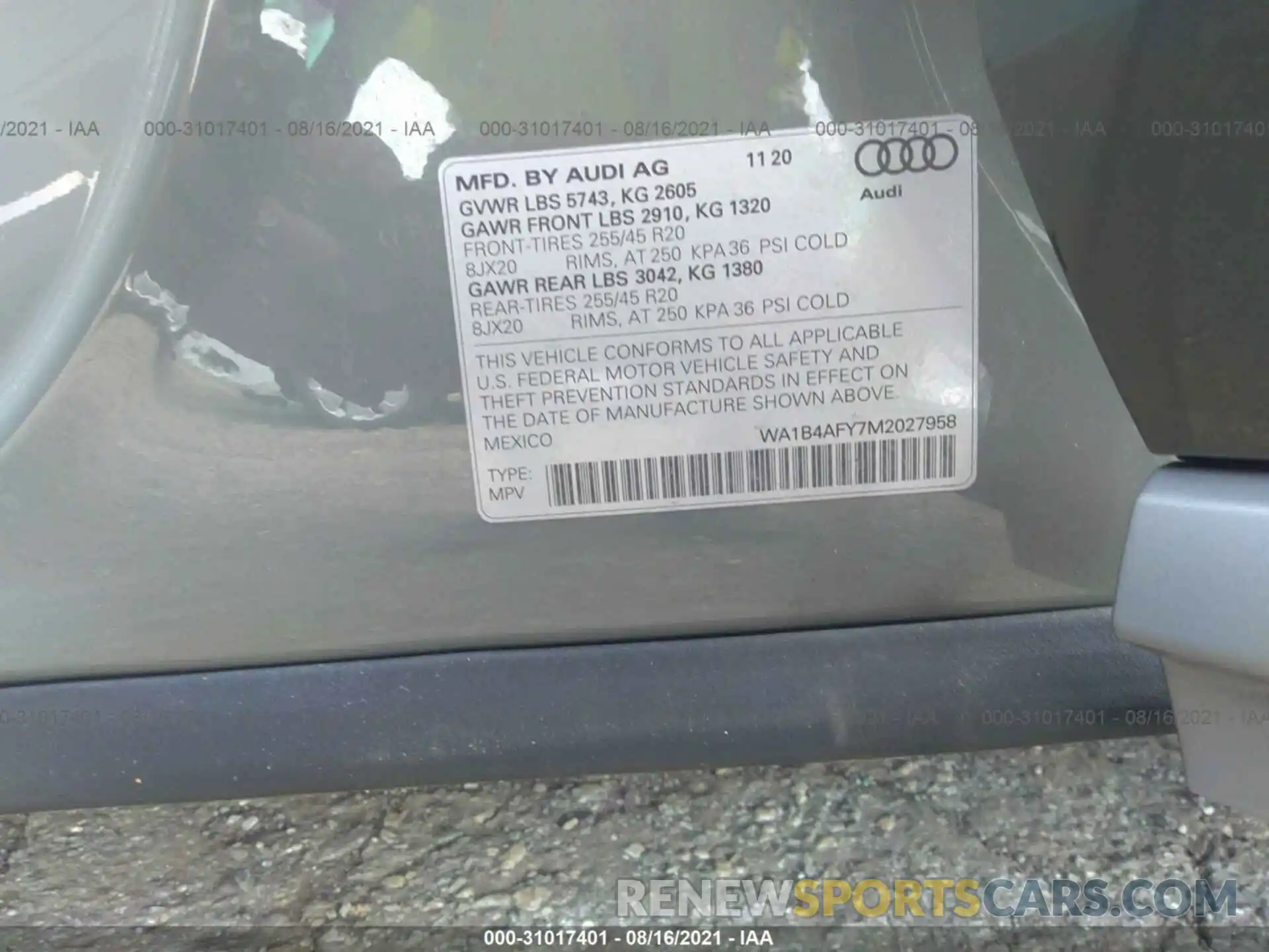 9 Фотография поврежденного автомобиля WA1B4AFY7M2027958 AUDI SQ5 2021