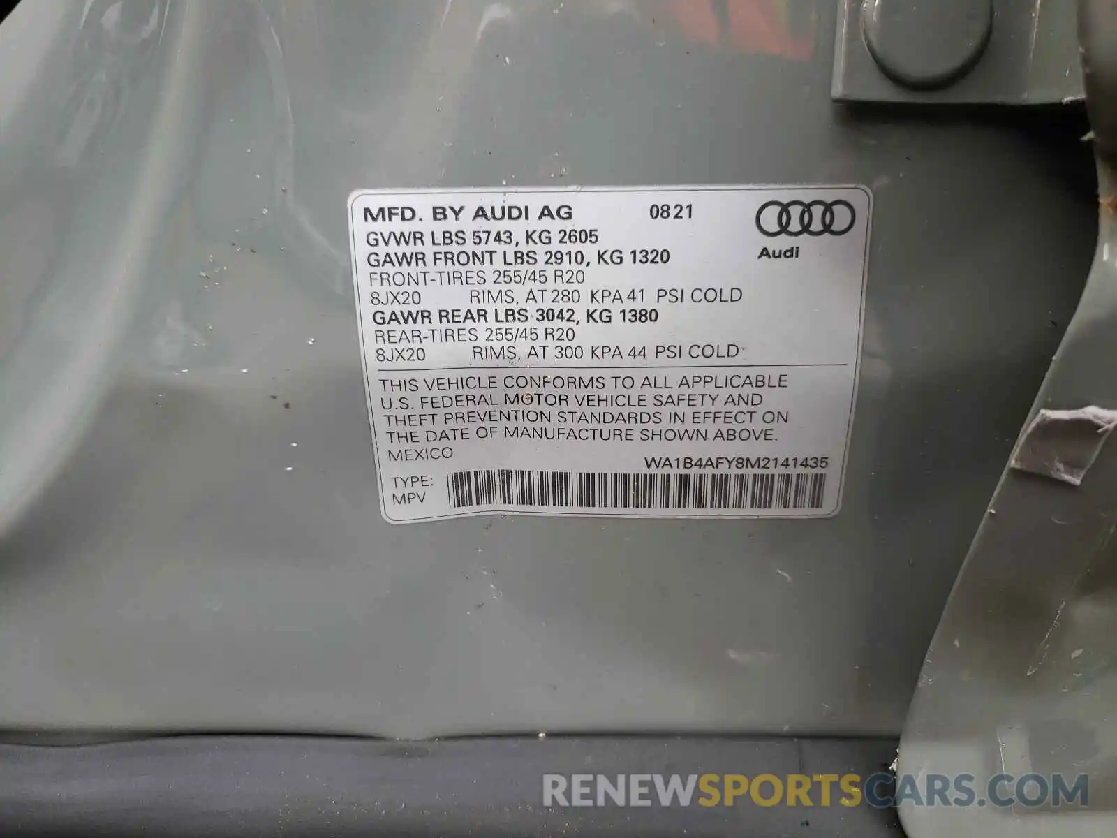 10 Фотография поврежденного автомобиля WA1B4AFY8M2141435 AUDI SQ5 2021