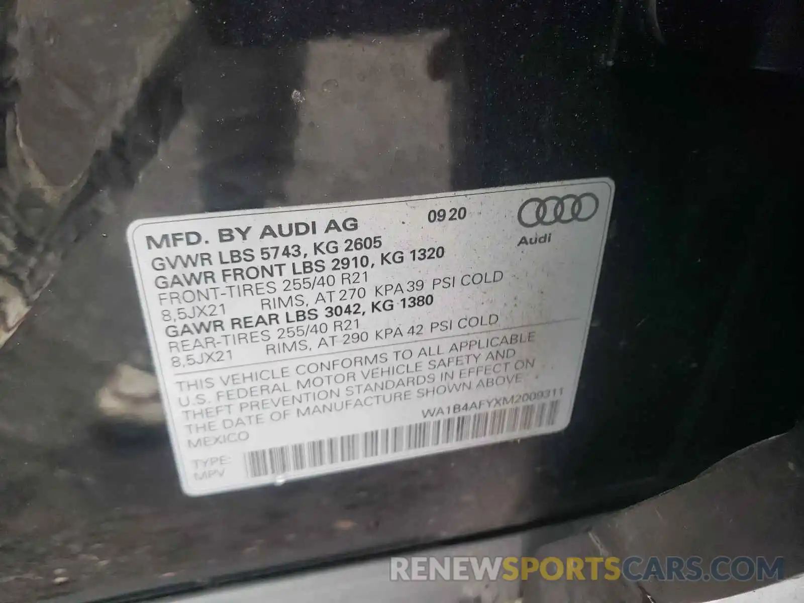 10 Photograph of a damaged car WA1B4AFYXM2009311 AUDI SQ5 2021