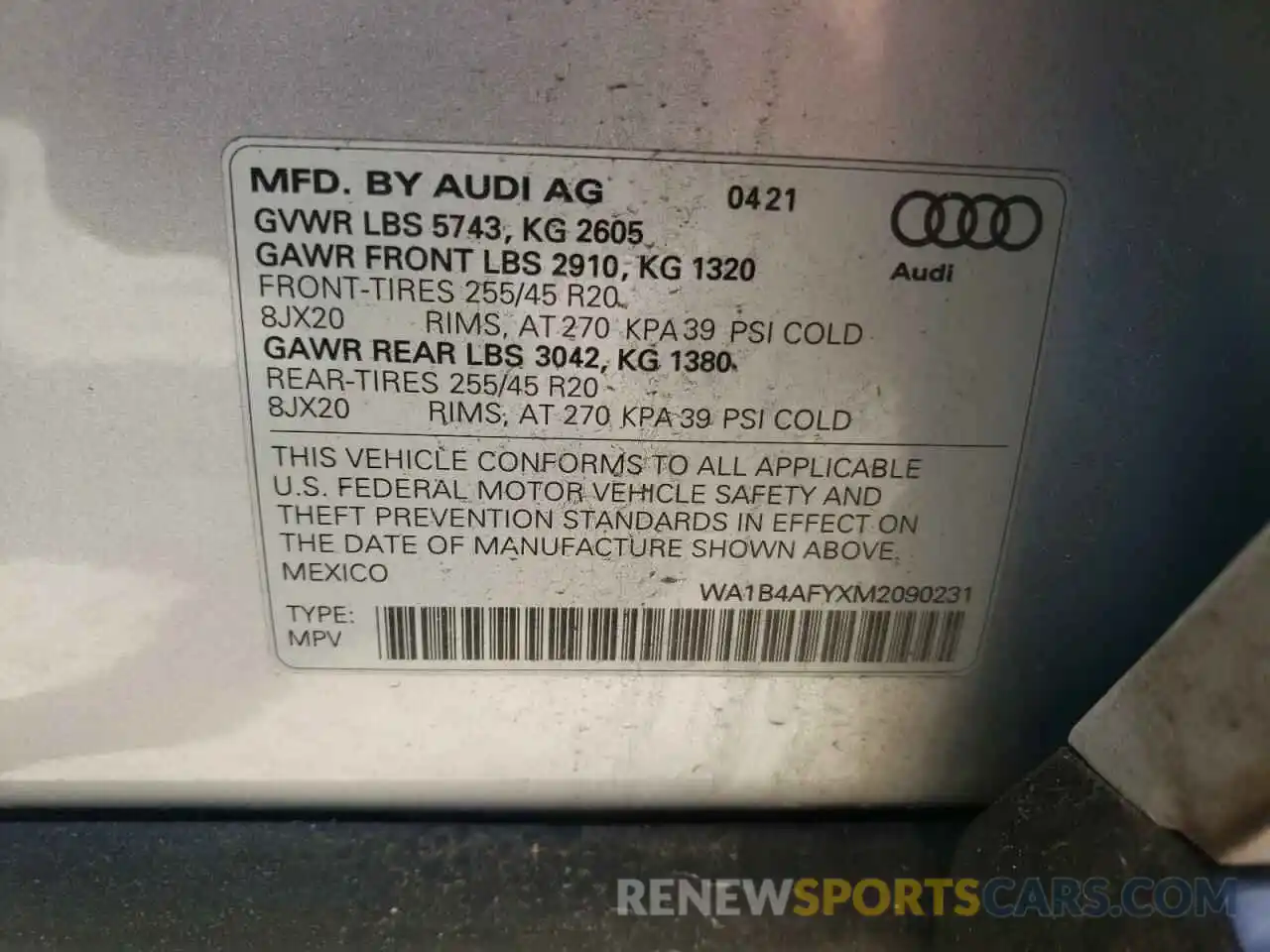 10 Фотография поврежденного автомобиля WA1B4AFYXM2090231 AUDI SQ5 2021