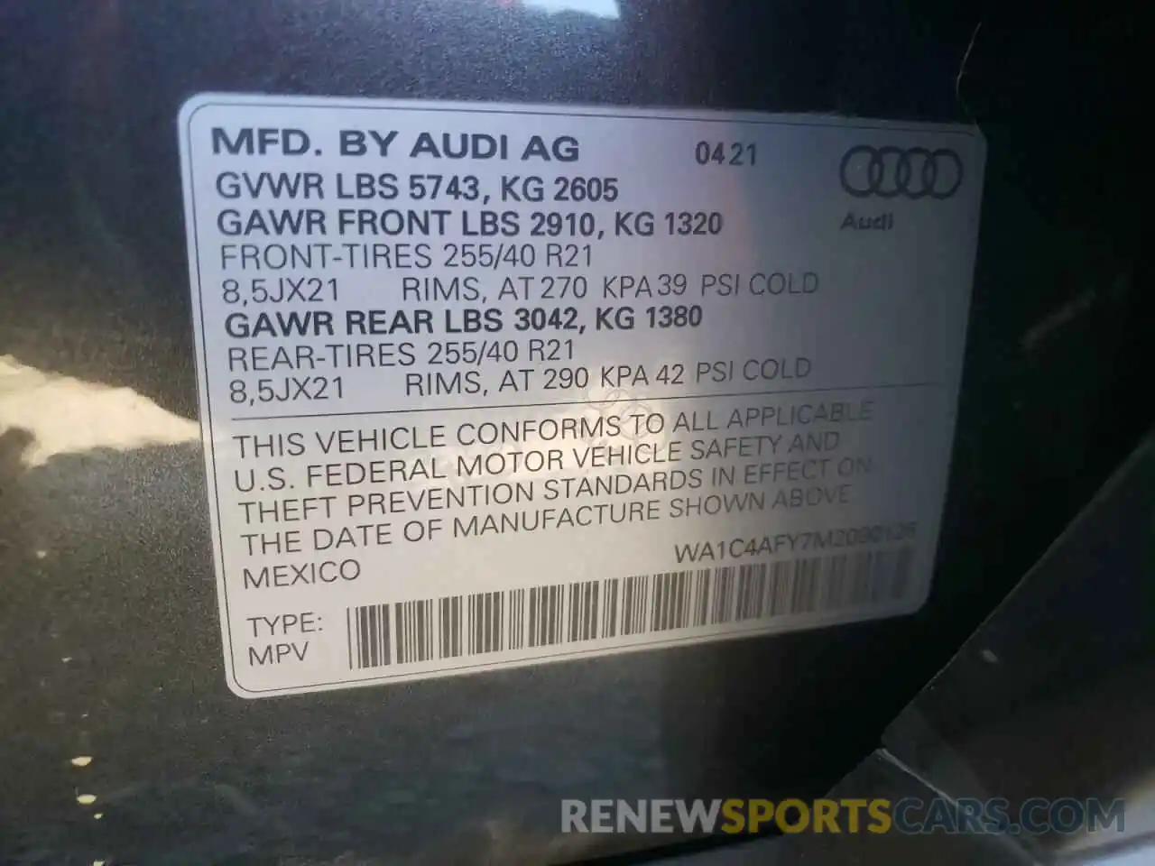 10 Photograph of a damaged car WA1C4AFY7M2090126 AUDI SQ5 2021