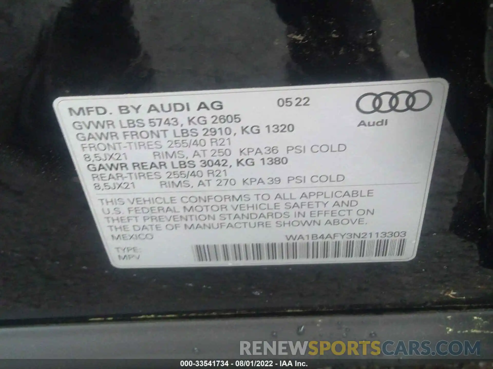 9 Фотография поврежденного автомобиля WA1B4AFY3N2113303 AUDI SQ5 2022