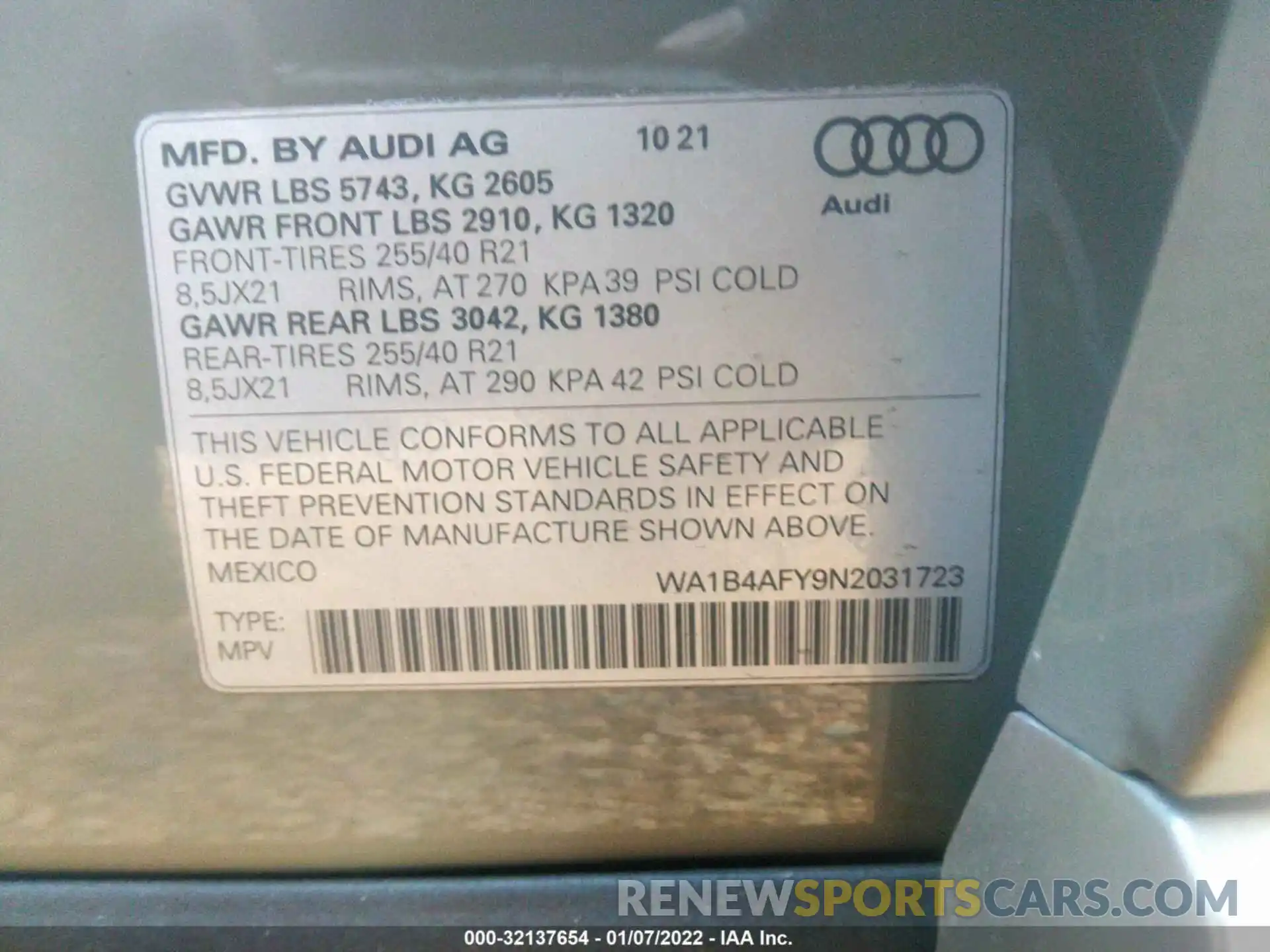 9 Фотография поврежденного автомобиля WA1B4AFY9N2031723 AUDI SQ5 2022