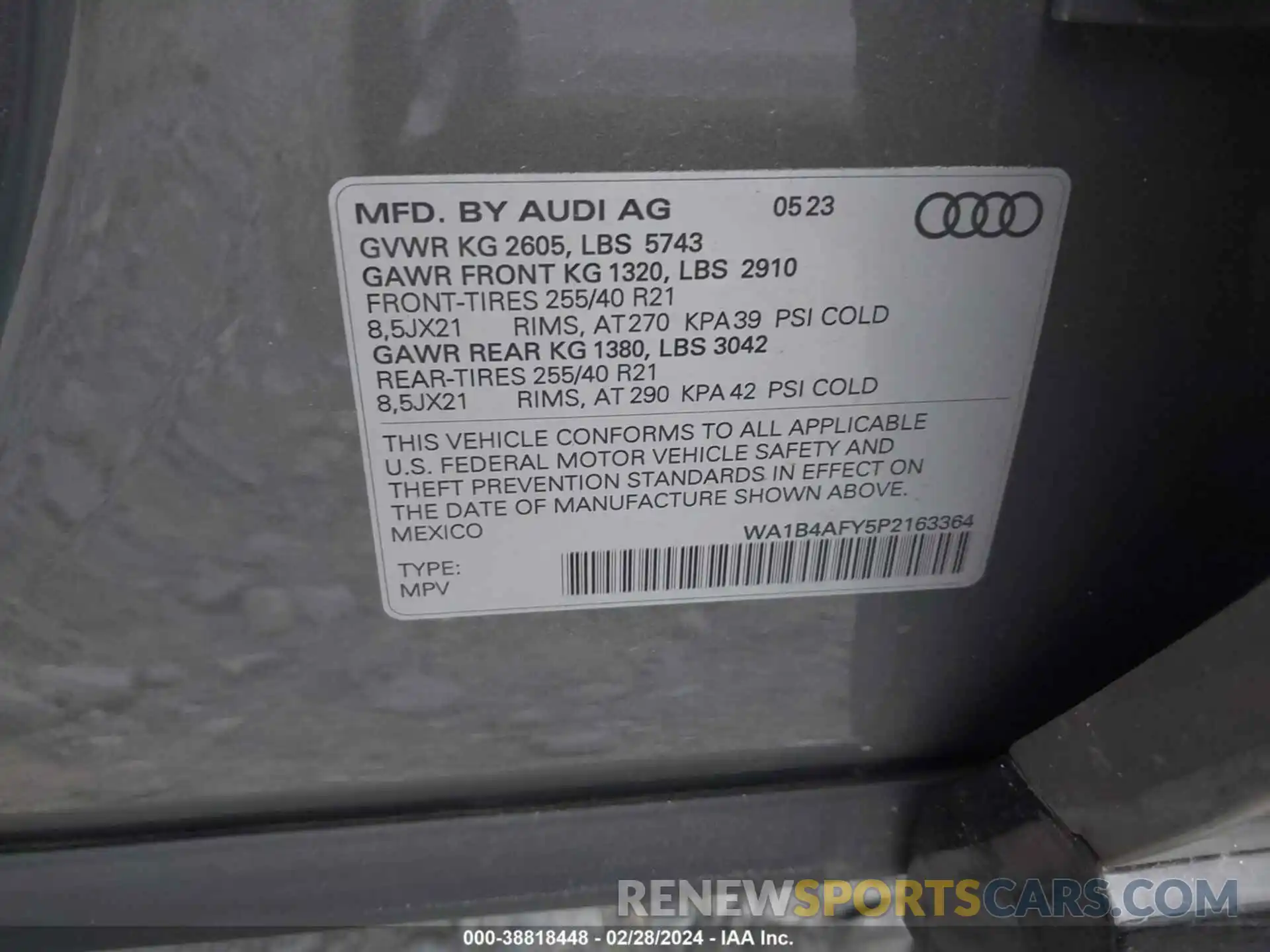 9 Фотография поврежденного автомобиля WA1B4AFY5P2163364 AUDI SQ5 2023