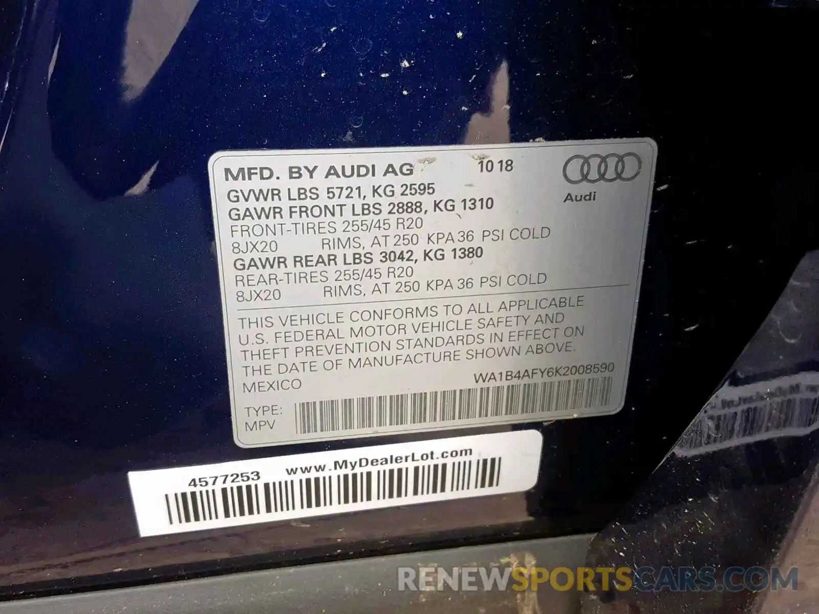 10 Photograph of a damaged car WA1B4AFY6K2008590 AUDI SQ5 PREMIU 2019